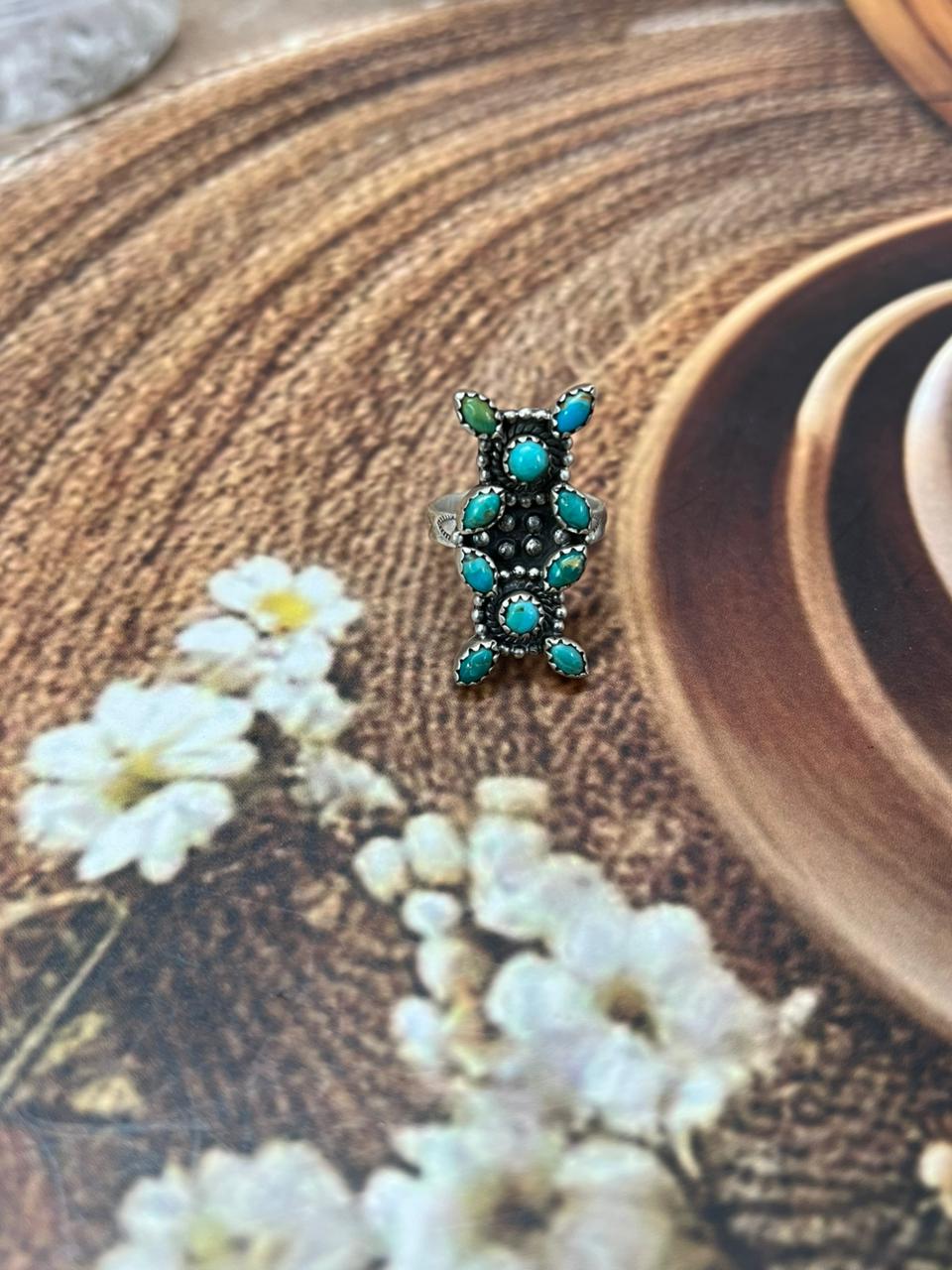 Handmade Sterling Silver Kingman Turquoise Adjustable Ring "Signed Nizhoni"