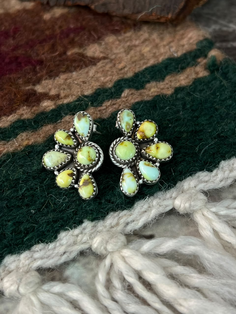Handmade Sterling Silver Palomino Turquoise Post Studs Earrings Signed Nizhoni