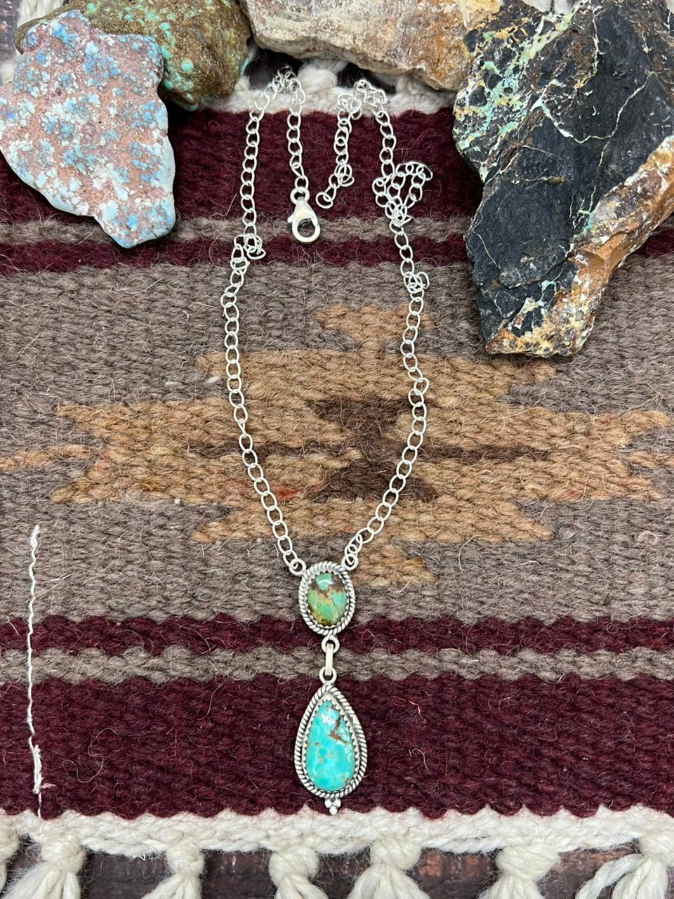 Handmade Sterling Silver Mantis Turquoise Necklace "Signed Nizhoni"