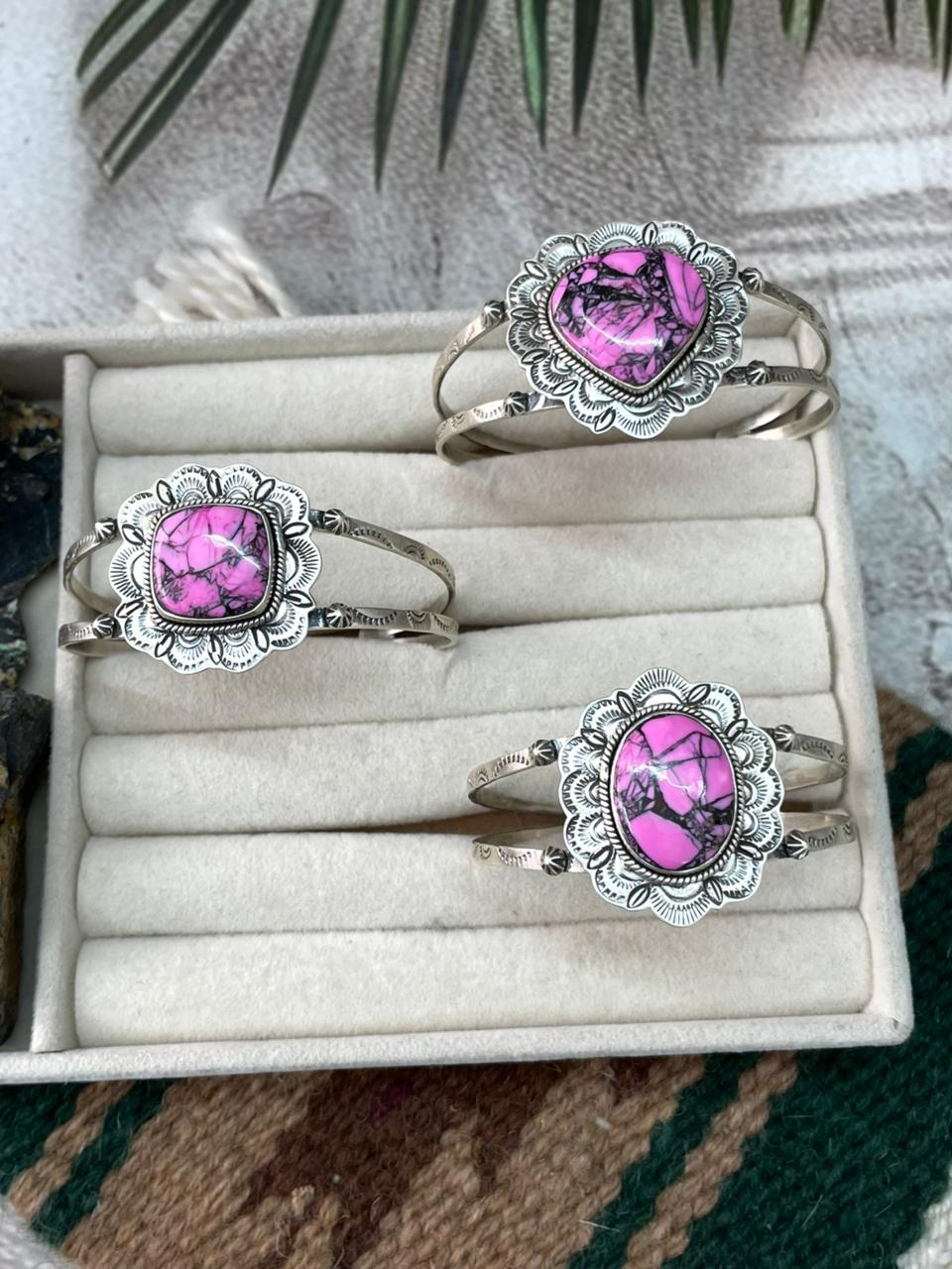 Handmade Sterling Silver Cherry Blossom Cuff Bracelet "Signed Nizhoni"