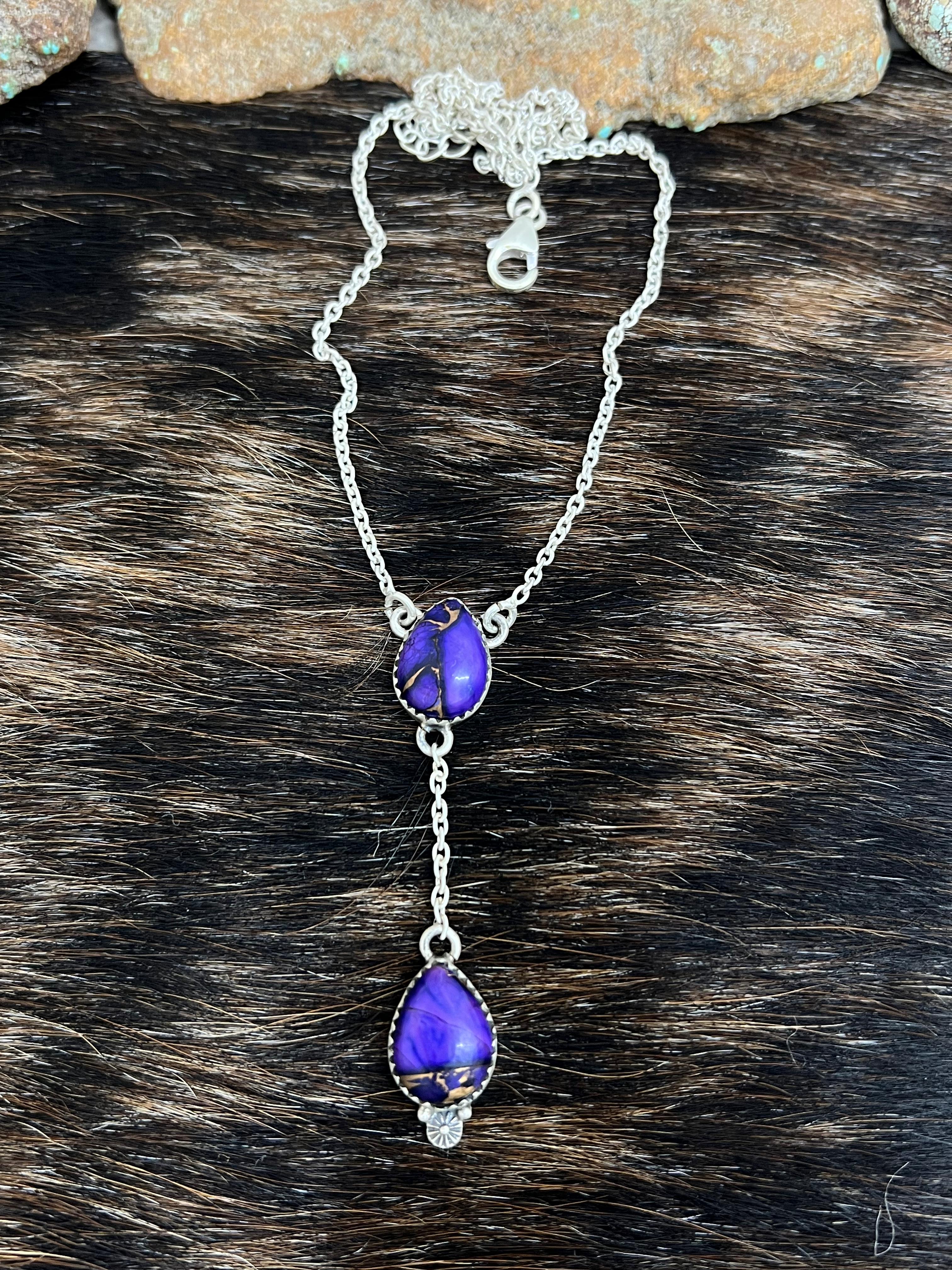 Handmade Sterling Silver Grape Dahlia Necklace with Signed Nizhoni