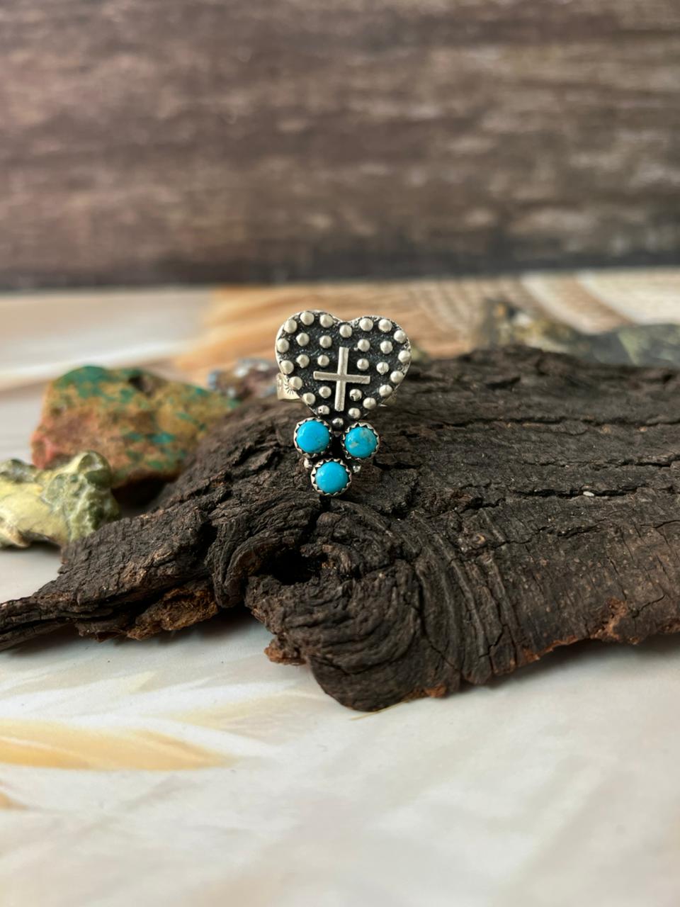 Handmade Sterling Silver Kingman Turquoise Adjustable Ring "Signed Nizhoni"