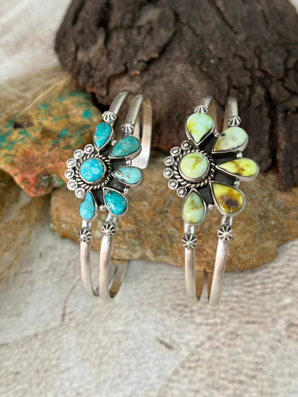 Handmade Sterling Silver Palomino and White Water Turquoise Bracelet "Signed Nizhoni"