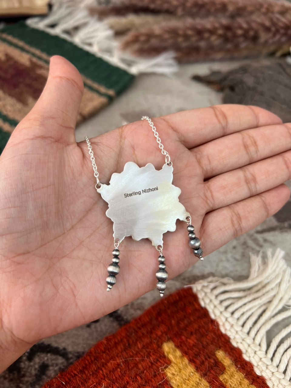 Handmade Sterling Silver Cotton Candy Beaded Necklace Signed Nizhoni