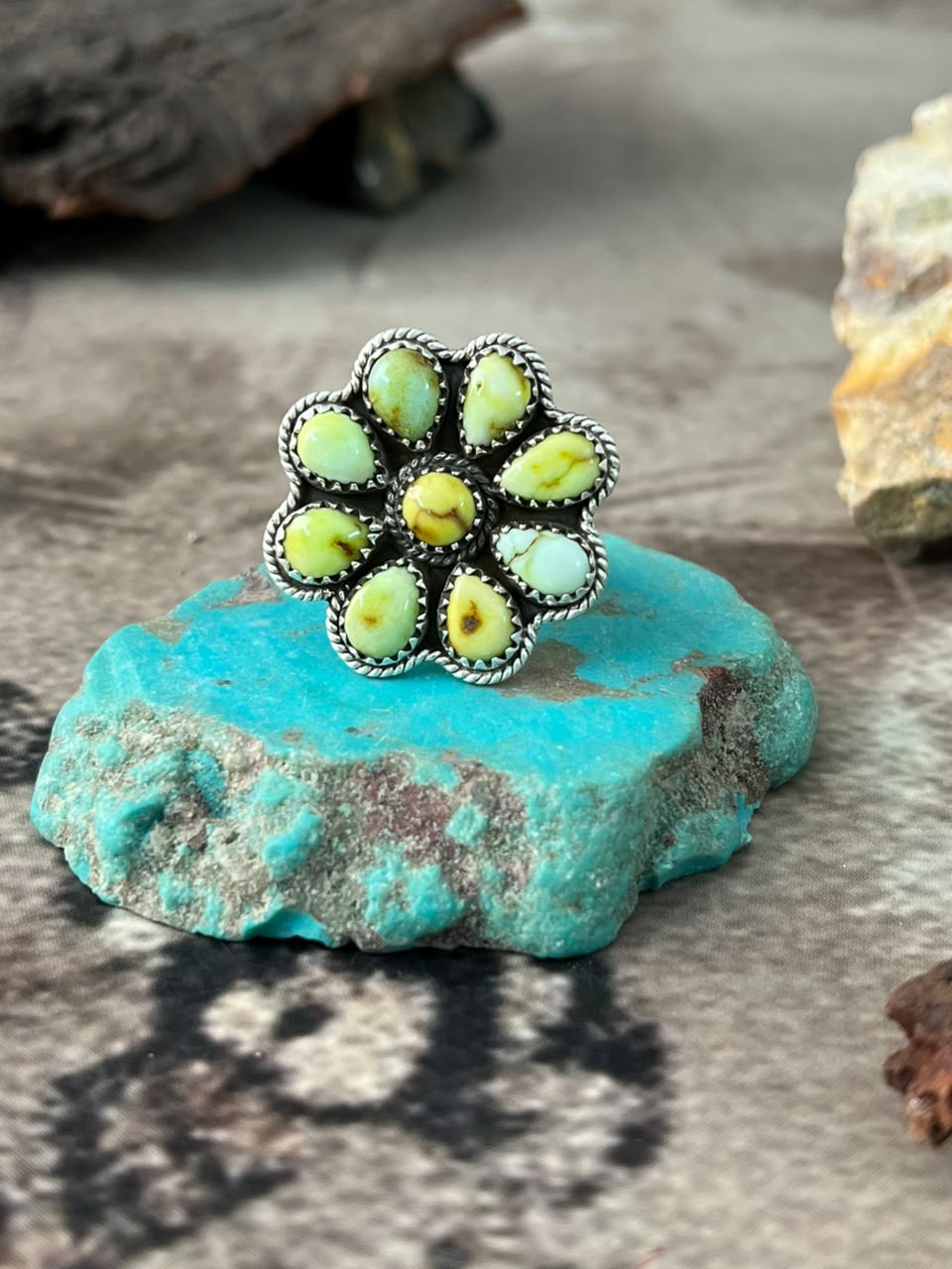 Handmade Sterling Silver Palomino Turquoise Adjustable Ring Signed Nizhoni