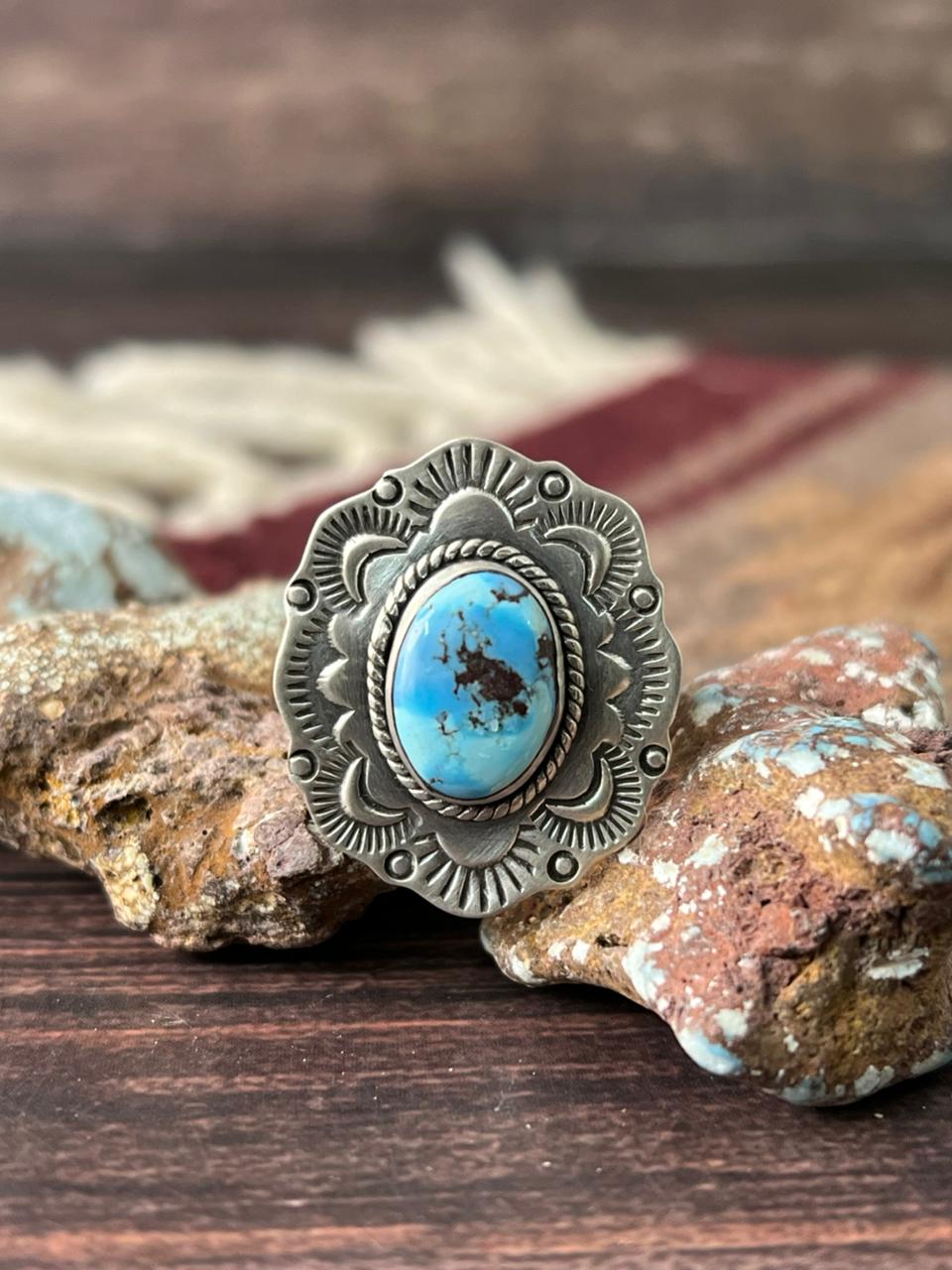 Handmade Sterling Silver Golden Hills with White Collection Adjustable Ring "Signed Nizhoni"