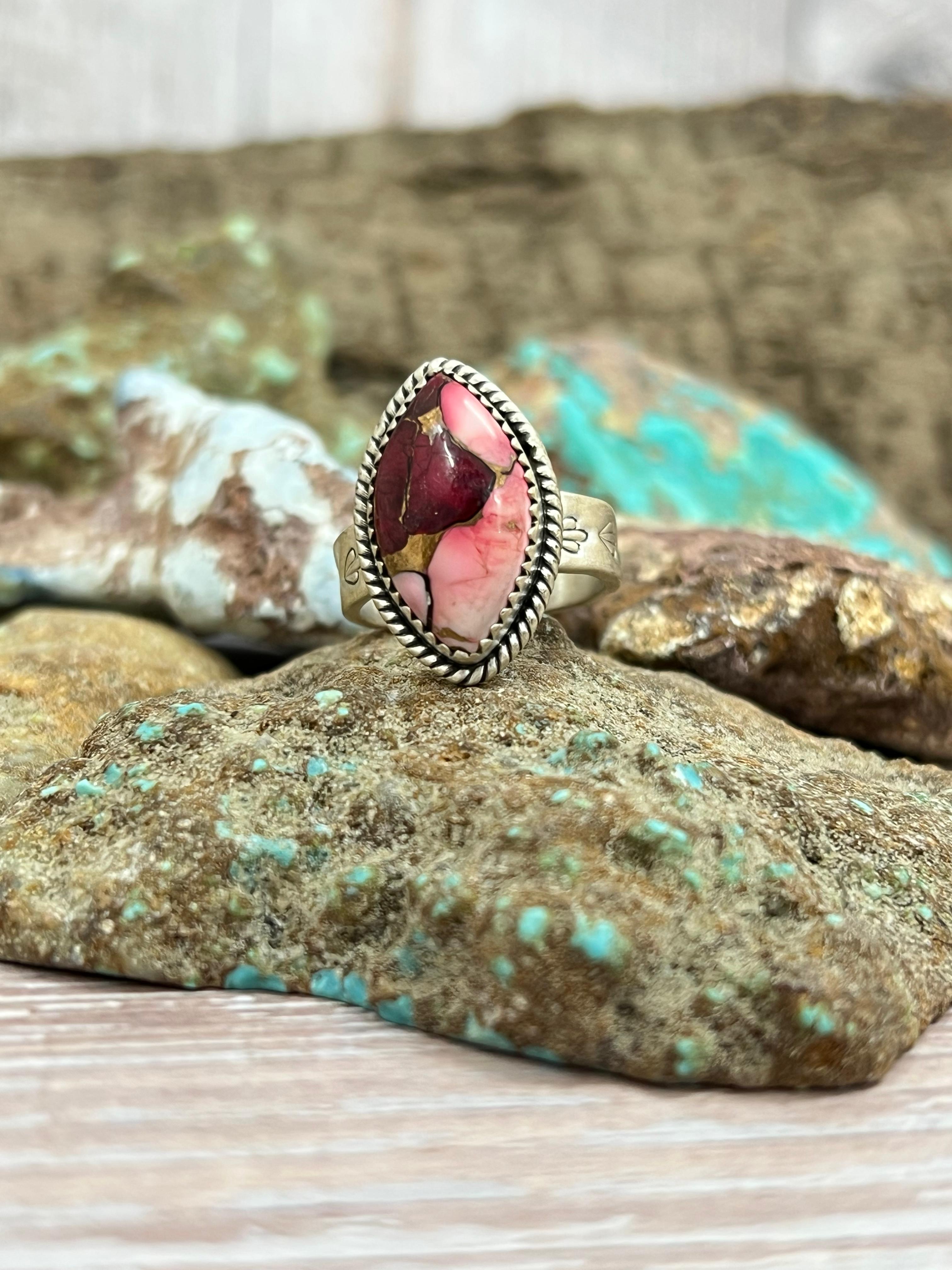 Handmade Sterling Silver Dahlia Rose Adjustable Ring with Signed Nizhoni