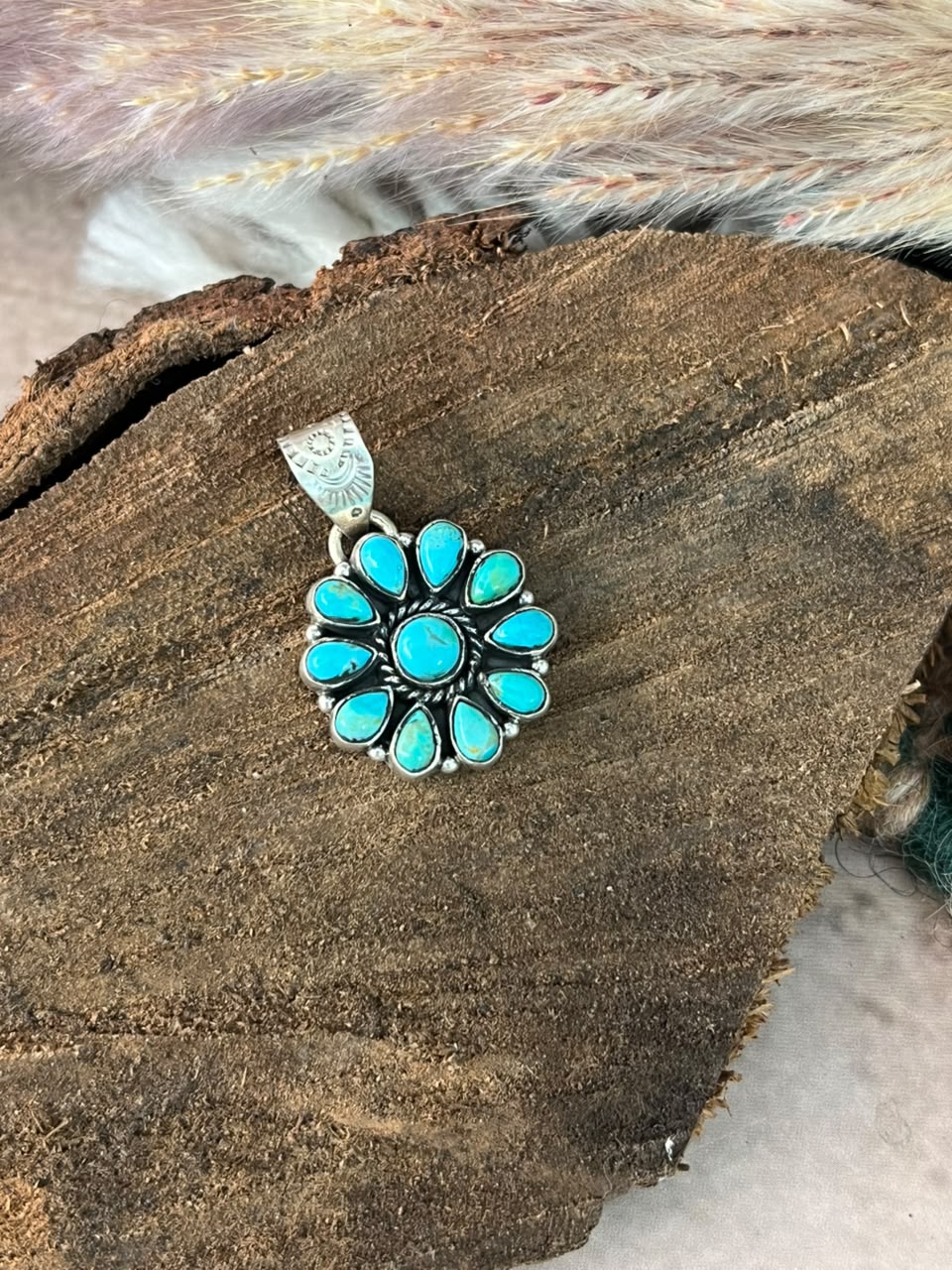 Handmade Sterling Silver Kingman Turquoise Pendant Signed Nizhoni