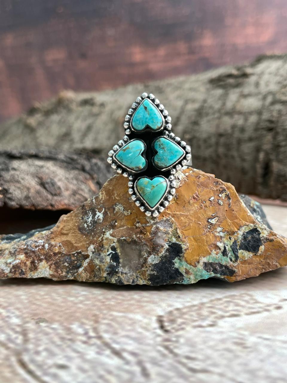 Handmade Sterling Silver Kingman Turquoise Adjustable Ring "Signed Nizhoni"