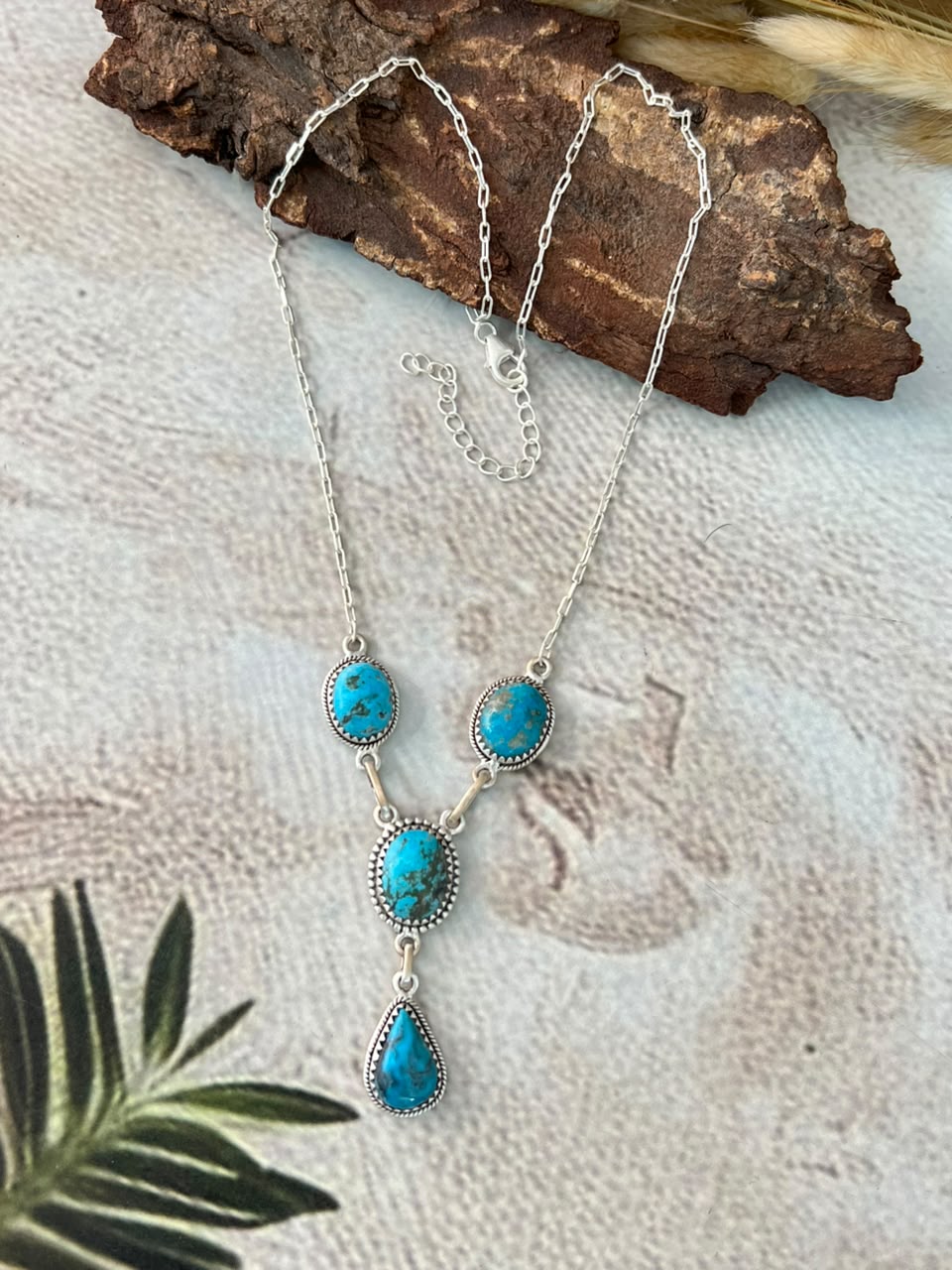 Handmade Sterling Silver Blue Kingman Turquoise Necklace Signed Nizhoni