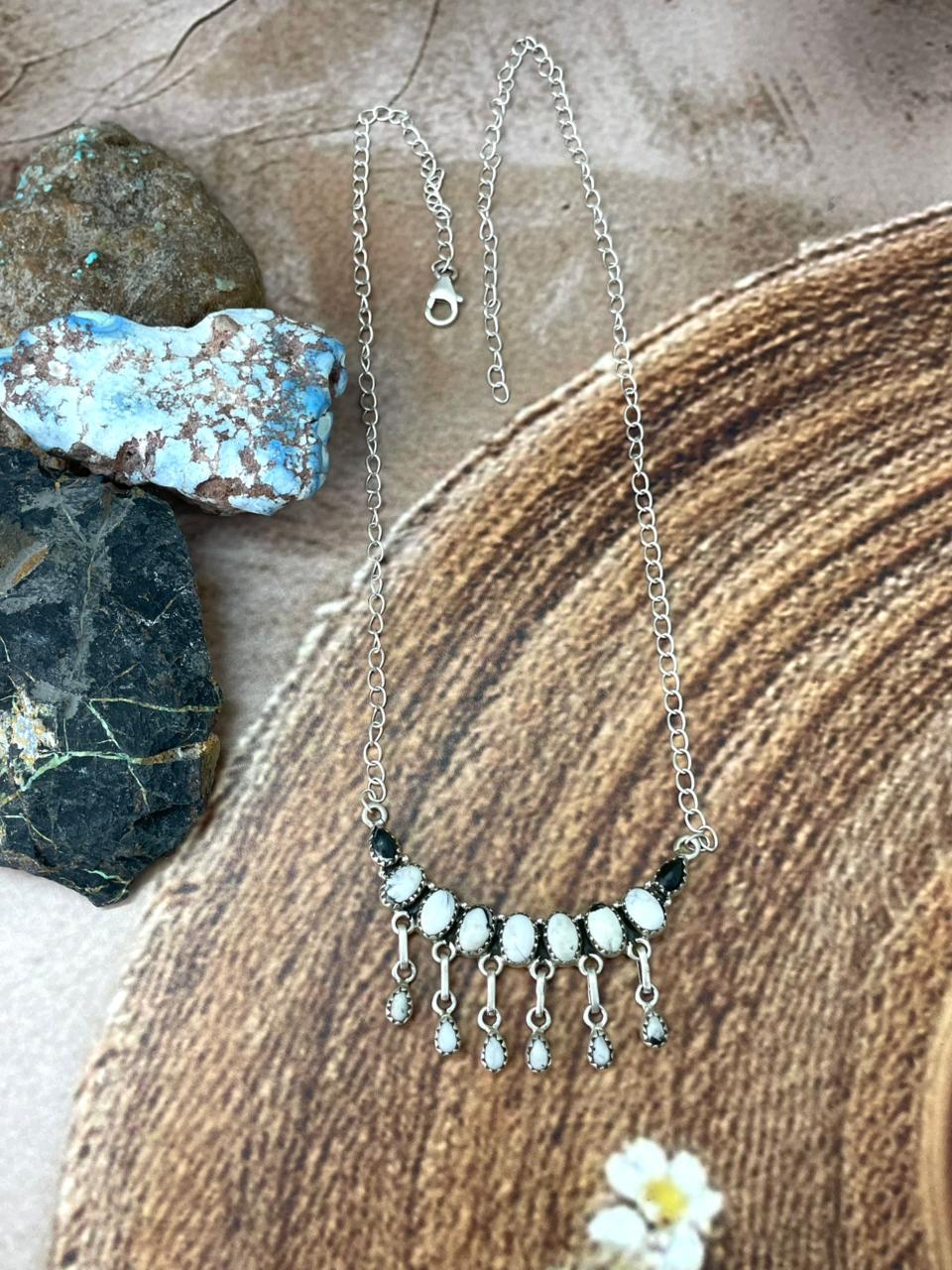 Handmade Sterling Silver White Buffalo Necklace "Signed Nizhoni"