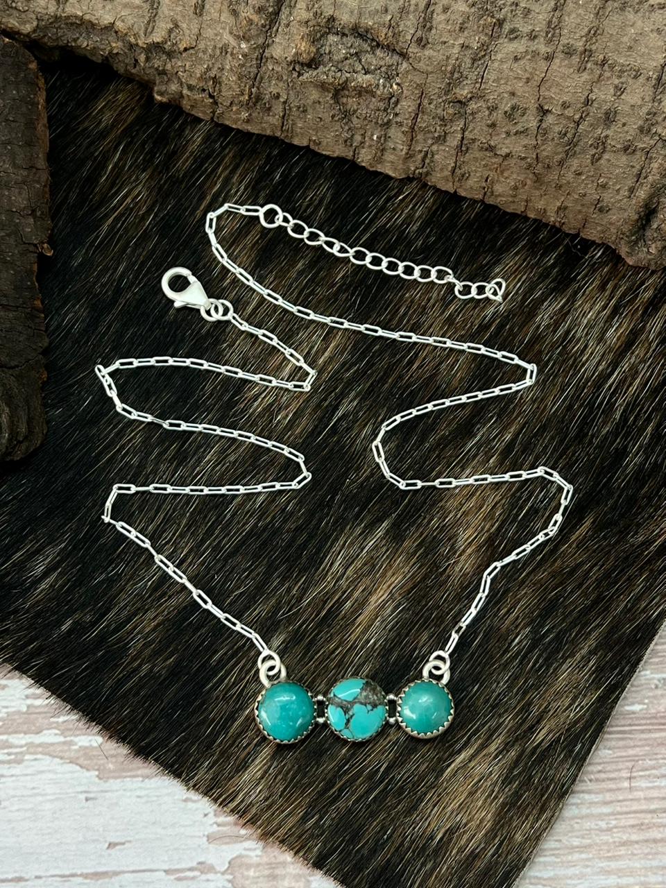 Handmade Sterling Silver Hubai Turquoise Necklace "Signed Nizhoni"