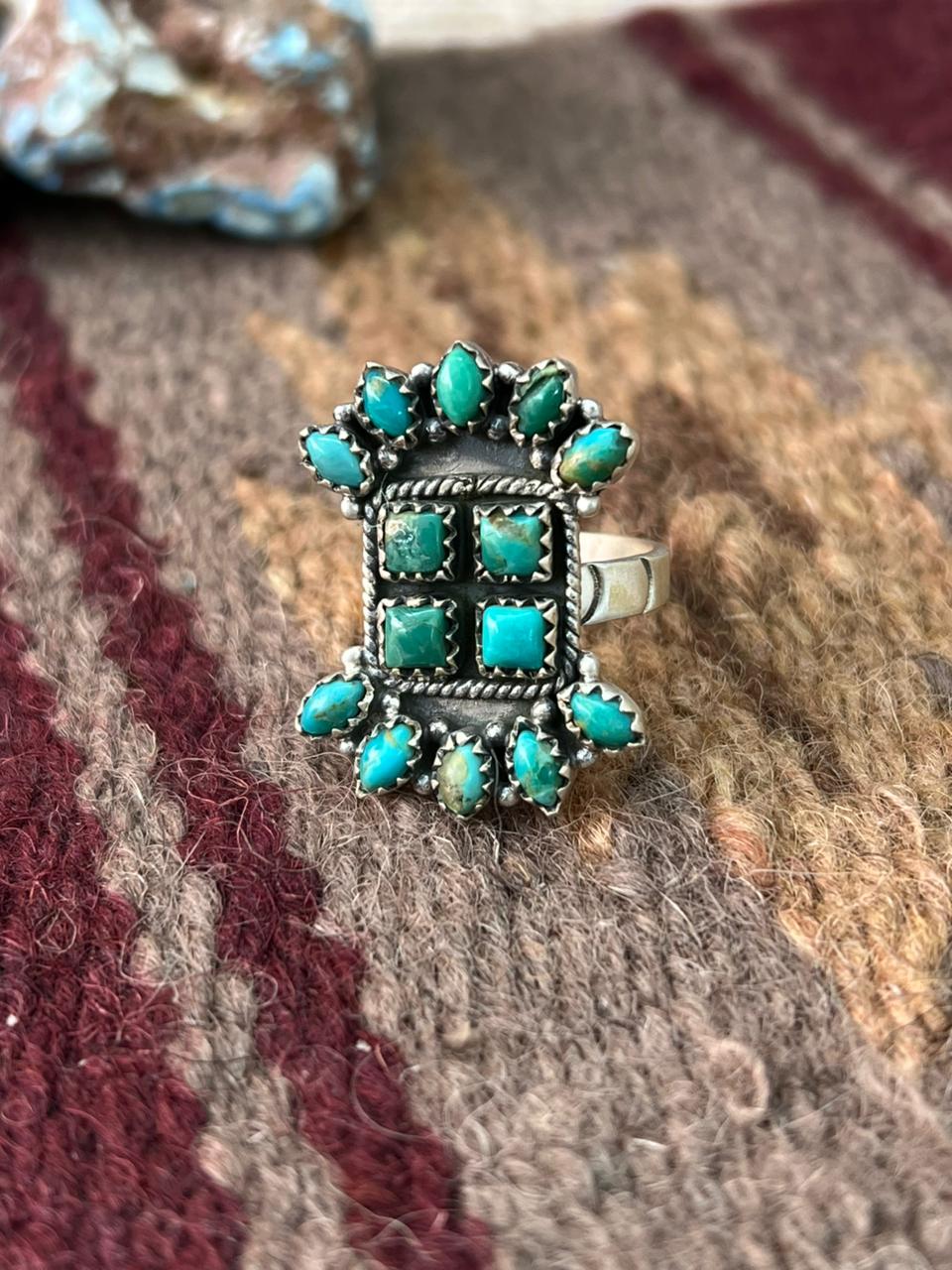 Handmade Sterling Silver Kingman Turquoise Adjustable Ring "Signed Nizhoni"