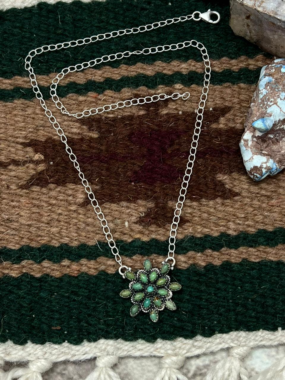 Handmade Sterling Silver Kingman Turquoise Necklace "Signed Nizhoni"