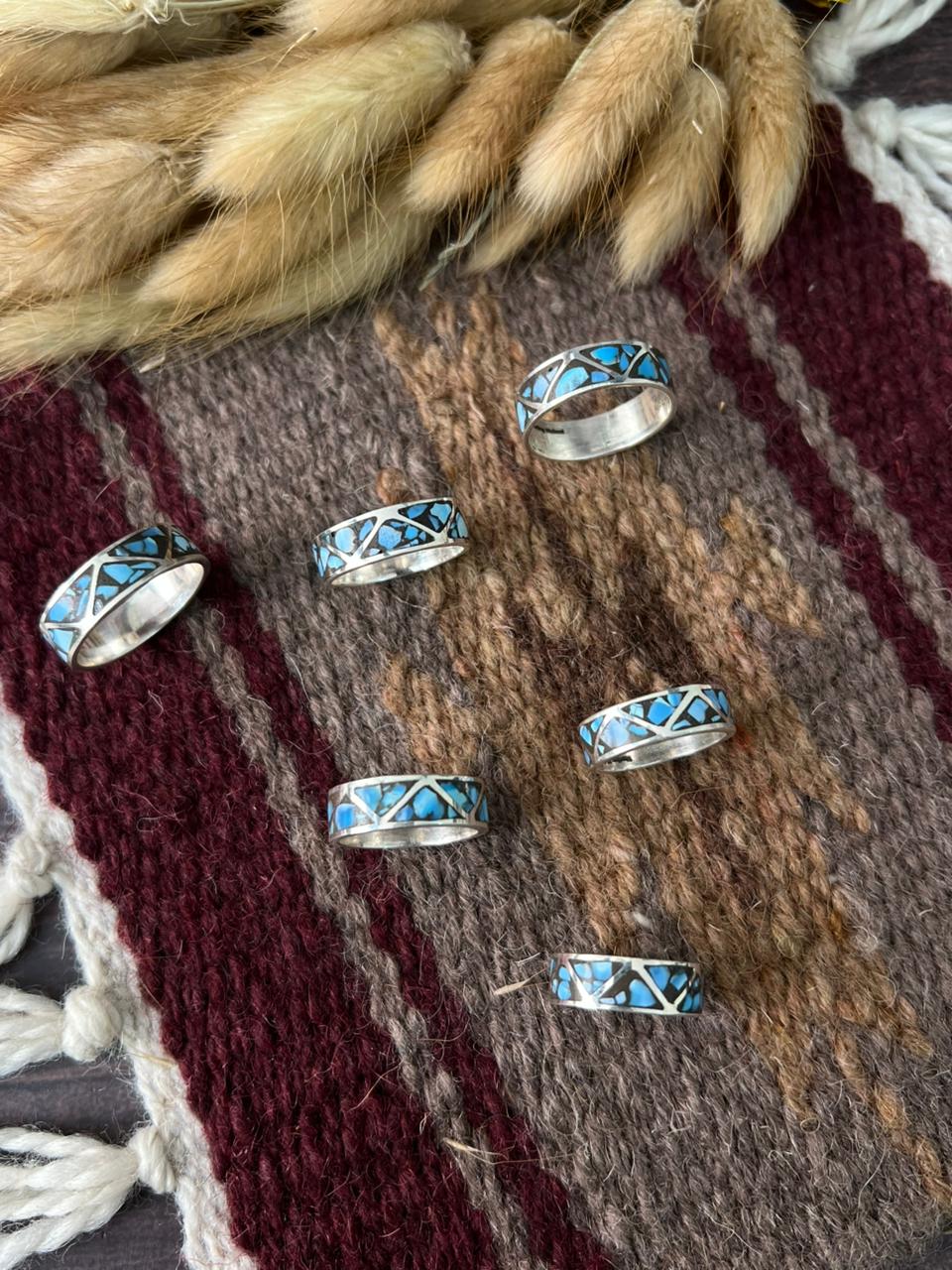 Handmade Sterling Silver Golden Hills Turquoise INLAY BAND Ring "Signed Nizhoni"