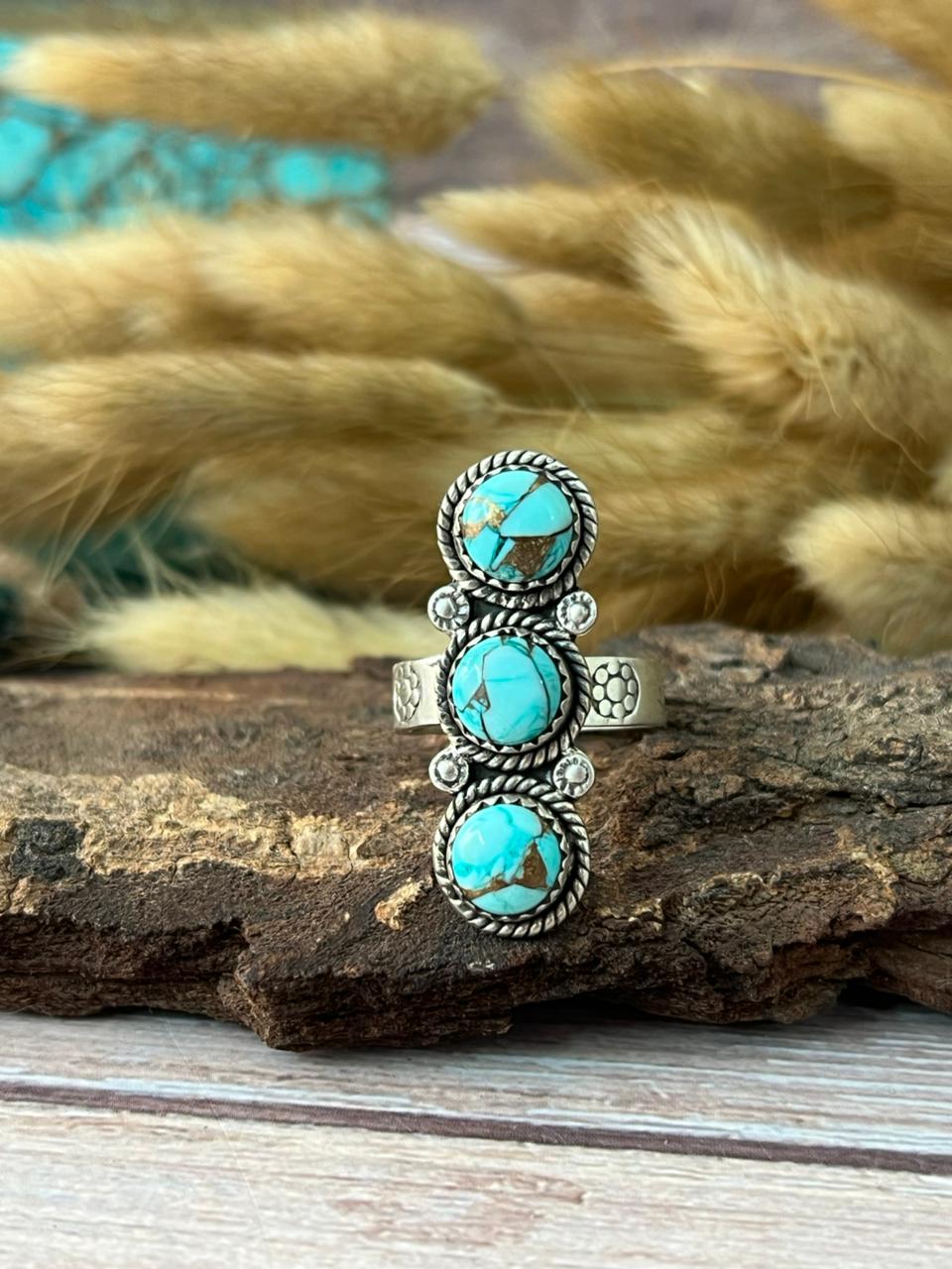 Handmade Sterling Silver Mint Dahlia Collection: Adjustable Ring "Signed Nizhoni" (9)