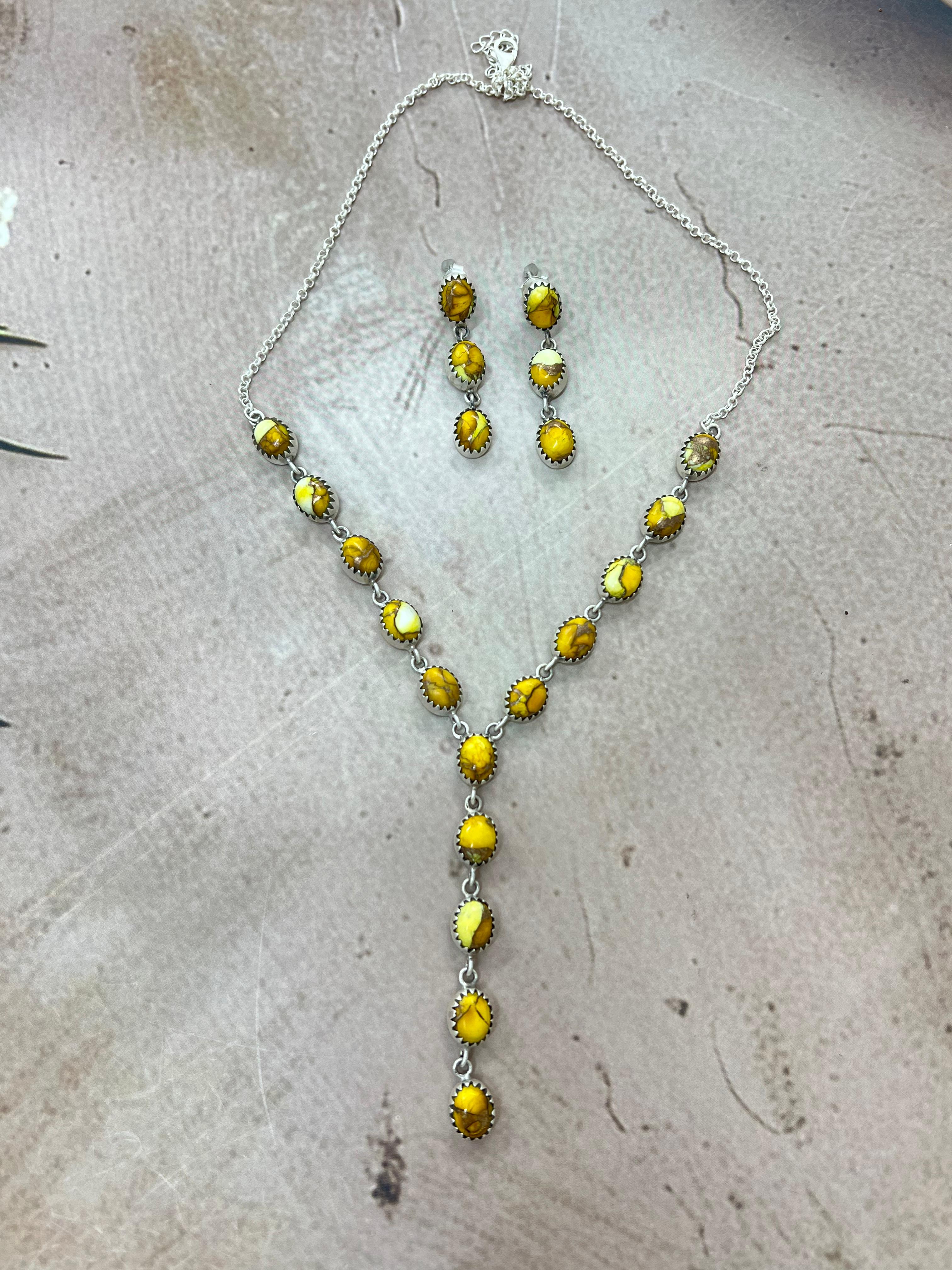 Handmade Sterling Silver Honey Dahlia Necklace Earrings Set, Signed Nizhoni