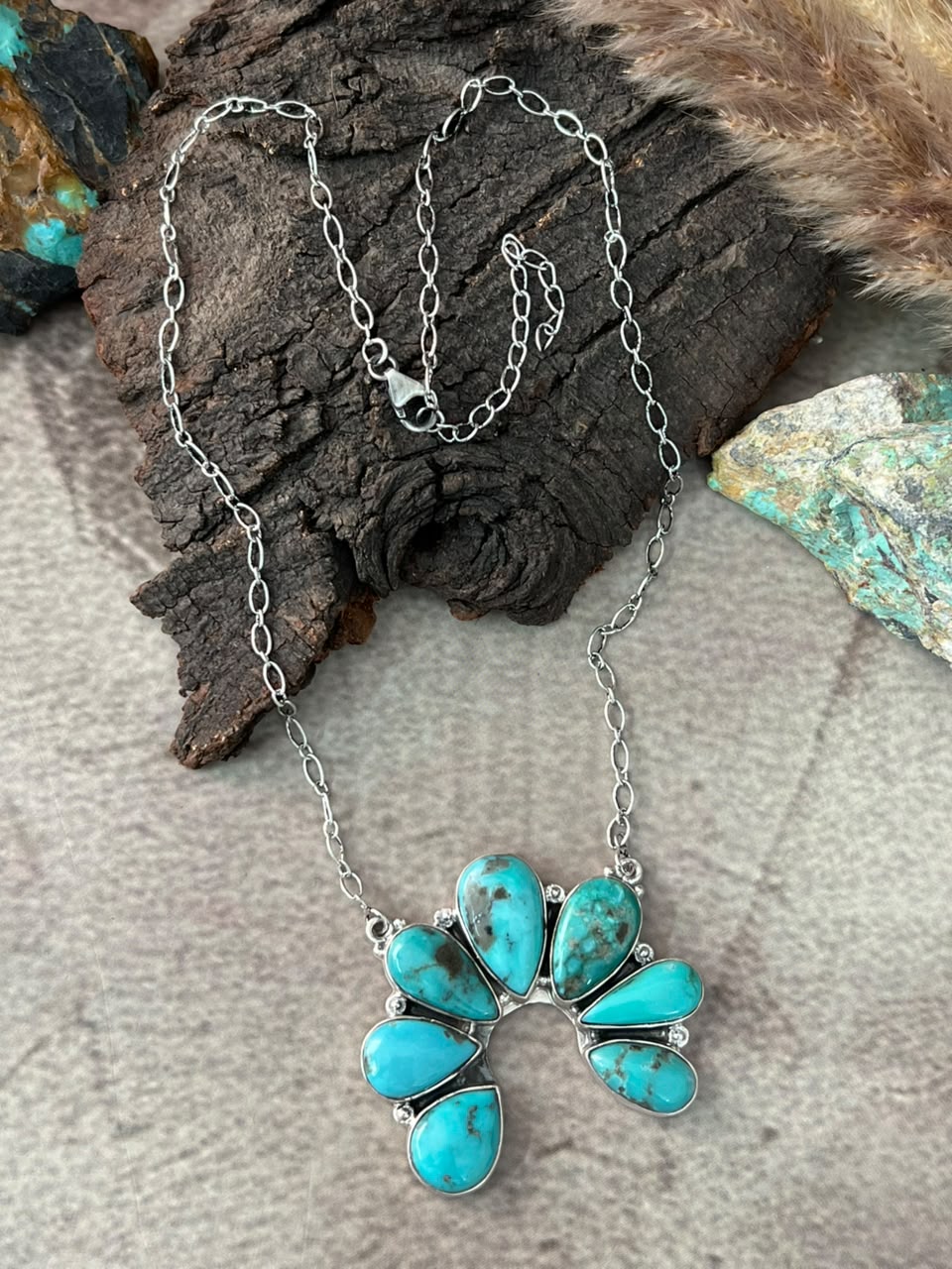 Handmade Sterling Silver Campitos Turquoise Collection: Naja Necklace Signed Nizhoni