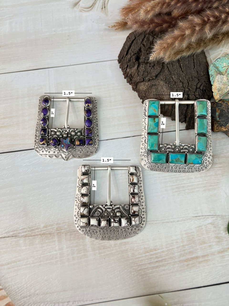 Handmade Sterling Silver Kingman Turquoise, Grape Dahlia and Wildhorse Magnesite Belt Buckle Signed Nizhoni