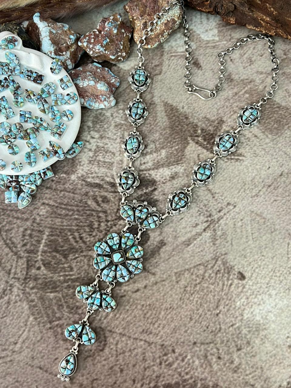 Handmade Sterling Silver 'Golden Hills Turquoise Cobble Collection' Necklace "Signed Nizhoni"