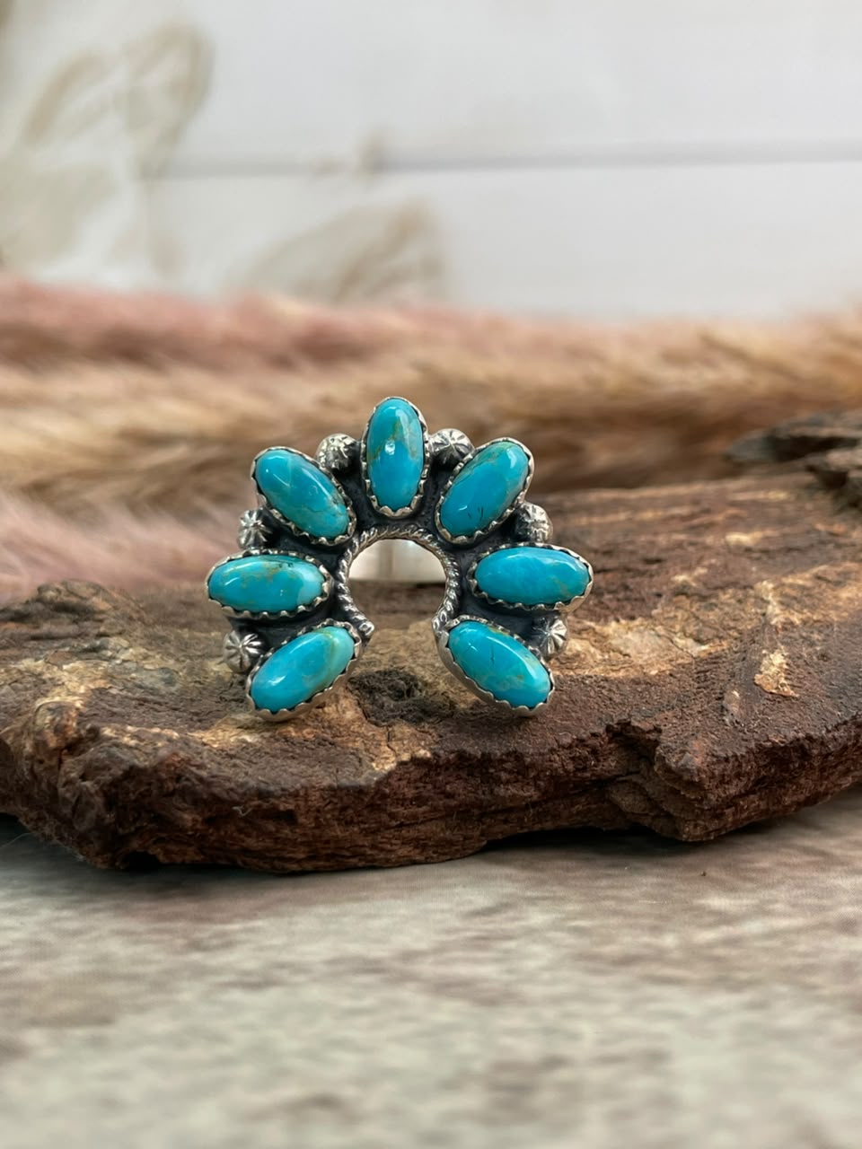 Handmade Sterling Silver Kingman Turquoise Adjustable Naja Ring Signed Nizhoni