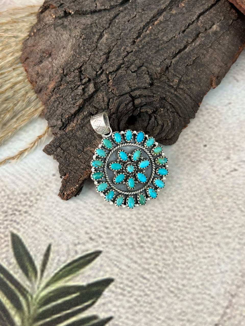Handmade Sterling Silver Kingman Turquoise Pendant Signed Nizhoni