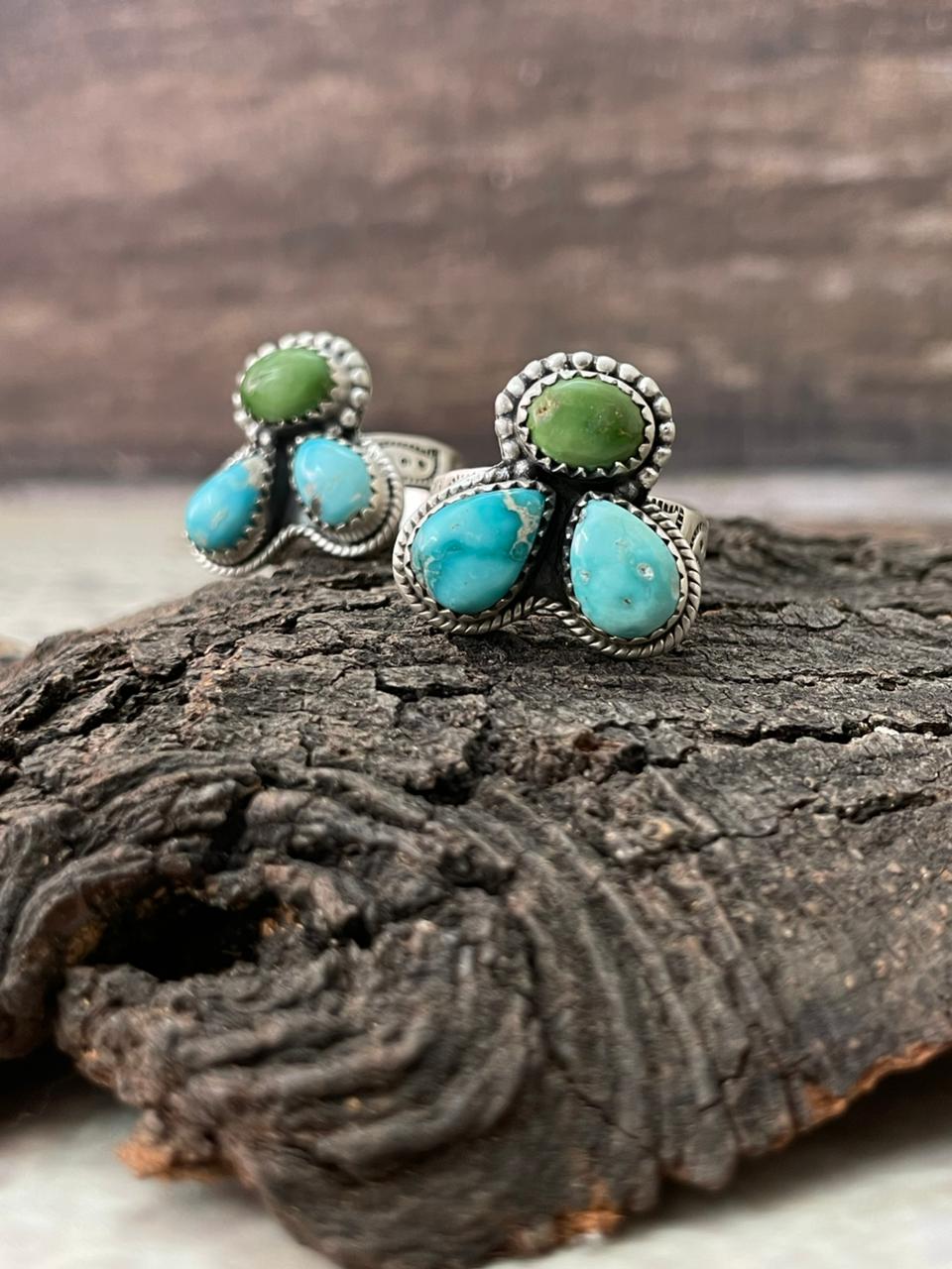 Handmade Sterling Silver Sonoran with White Turquoise Adjustable Ring "Signed Nizhoni"