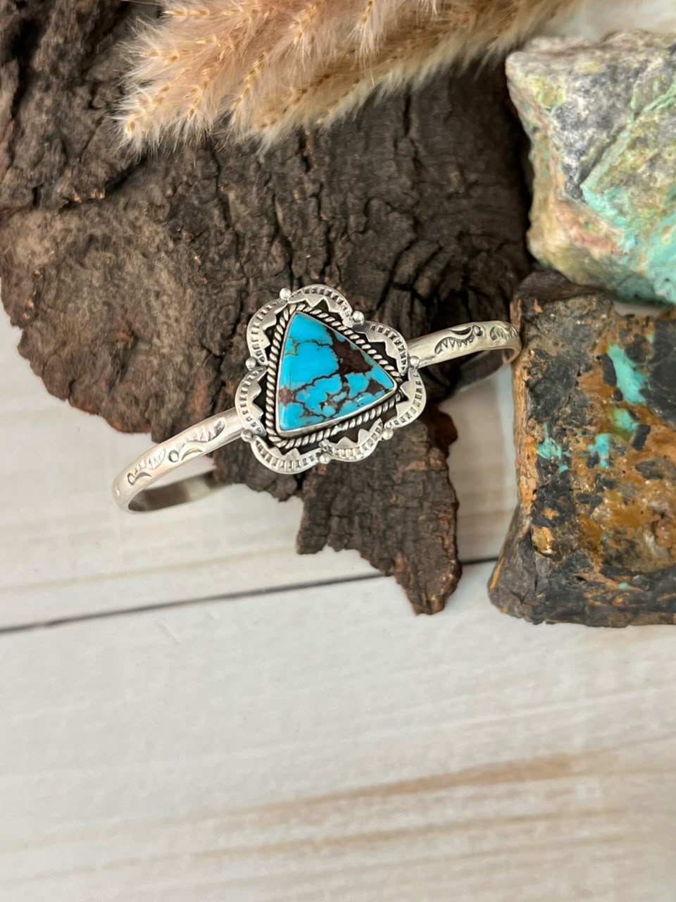 Handmade Sterling Silver Egyptian Turquoise Cuff Bracelet Signed Nizhoni
