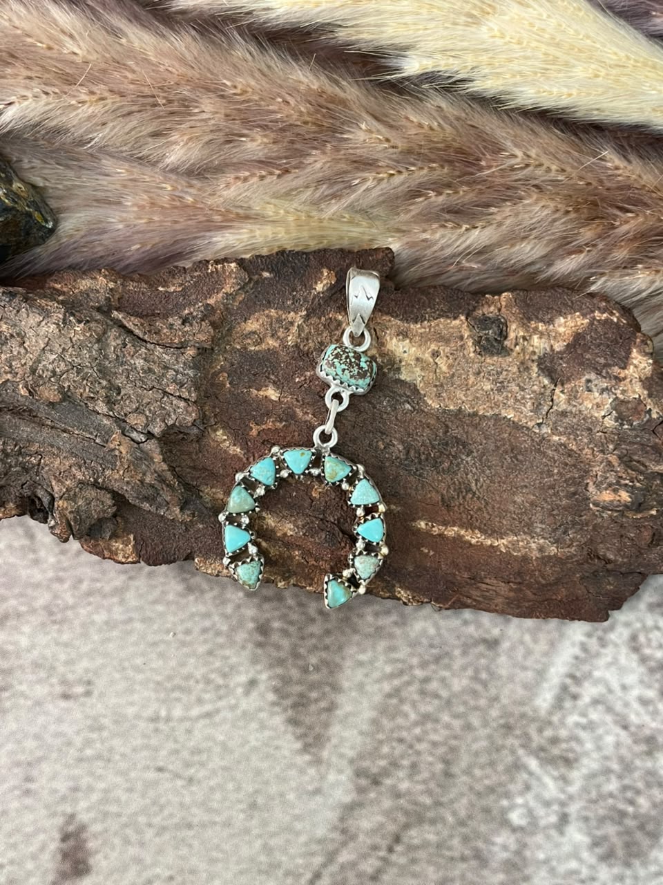 Handmade Sterling Silver Number 8 Turquoise Collection: Naja Pendant Signed Nizhoni