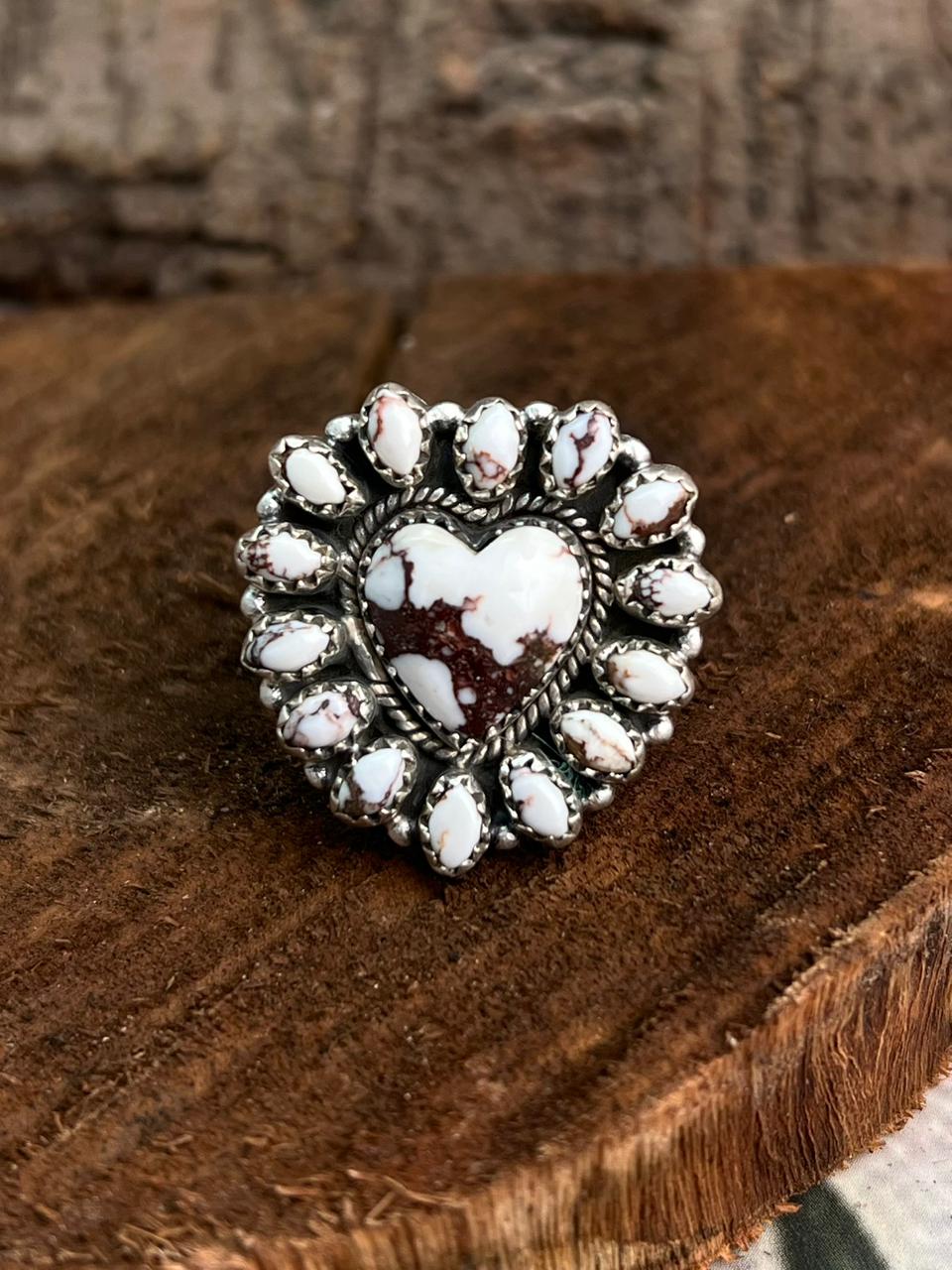 Handmade Sterling Silver Wildhorse Magnesite Adjustable Ring "Signed Nizhoni"