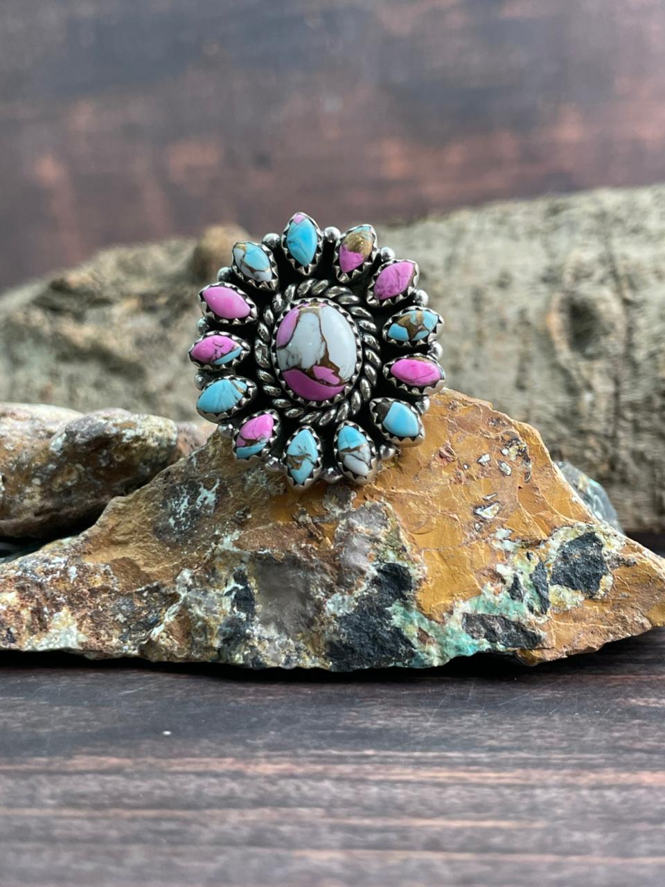 Handmade Sterling Silver Cotton Candy Adjustable Ring "Signed Nizhoni"