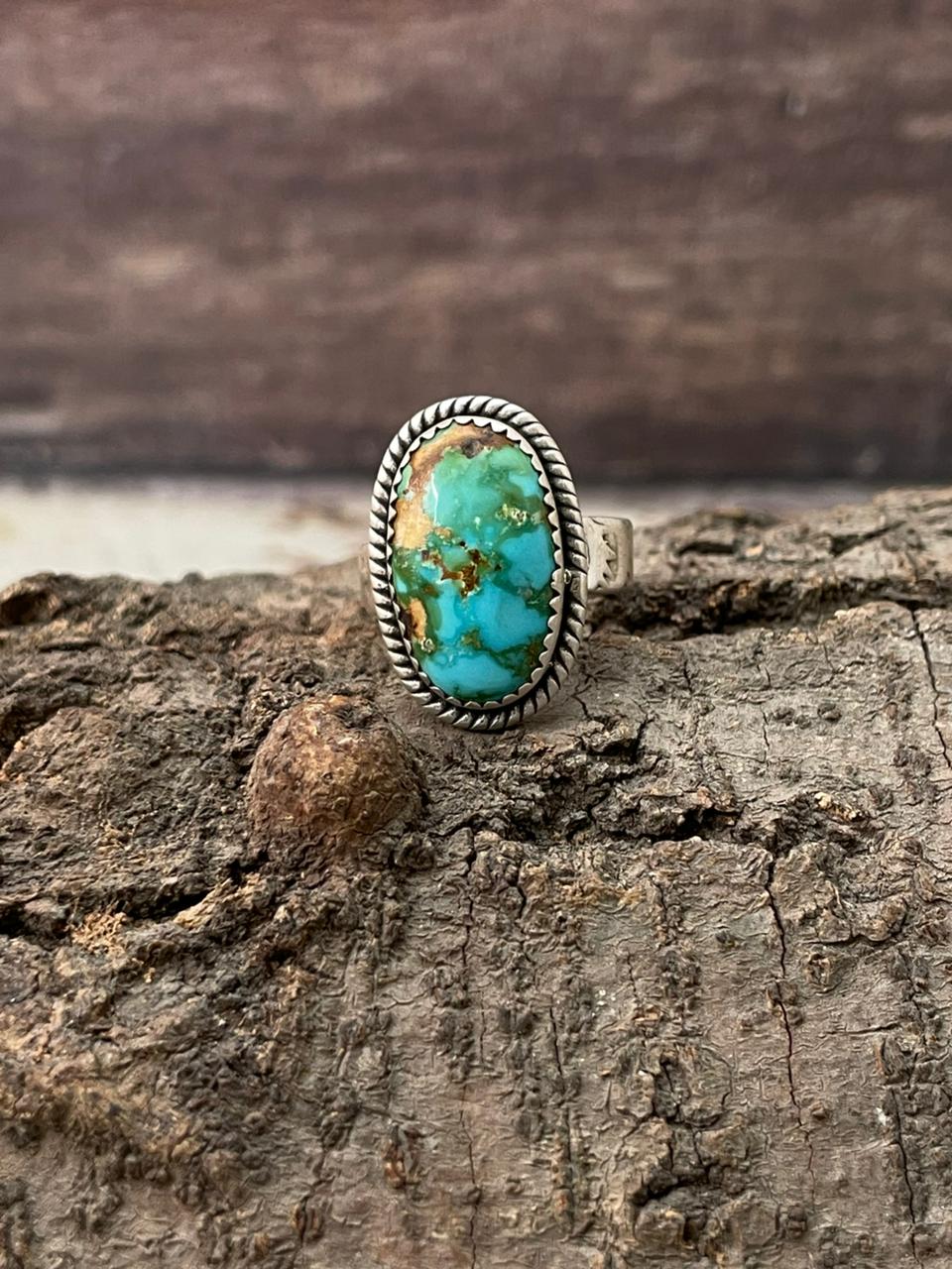 Handmade Sterling Silver Sonoran Mountain Turquoise Adjustable Ring "Signed Nizhoni"
