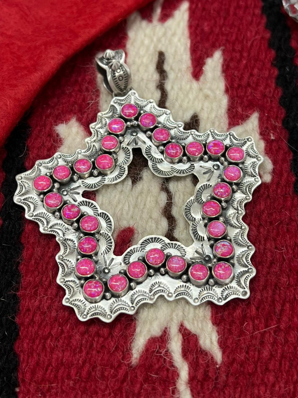 "Christmas Collection" Handmade Sterling Silver Hot Pink Star Pendant "Signed Nizhoni"