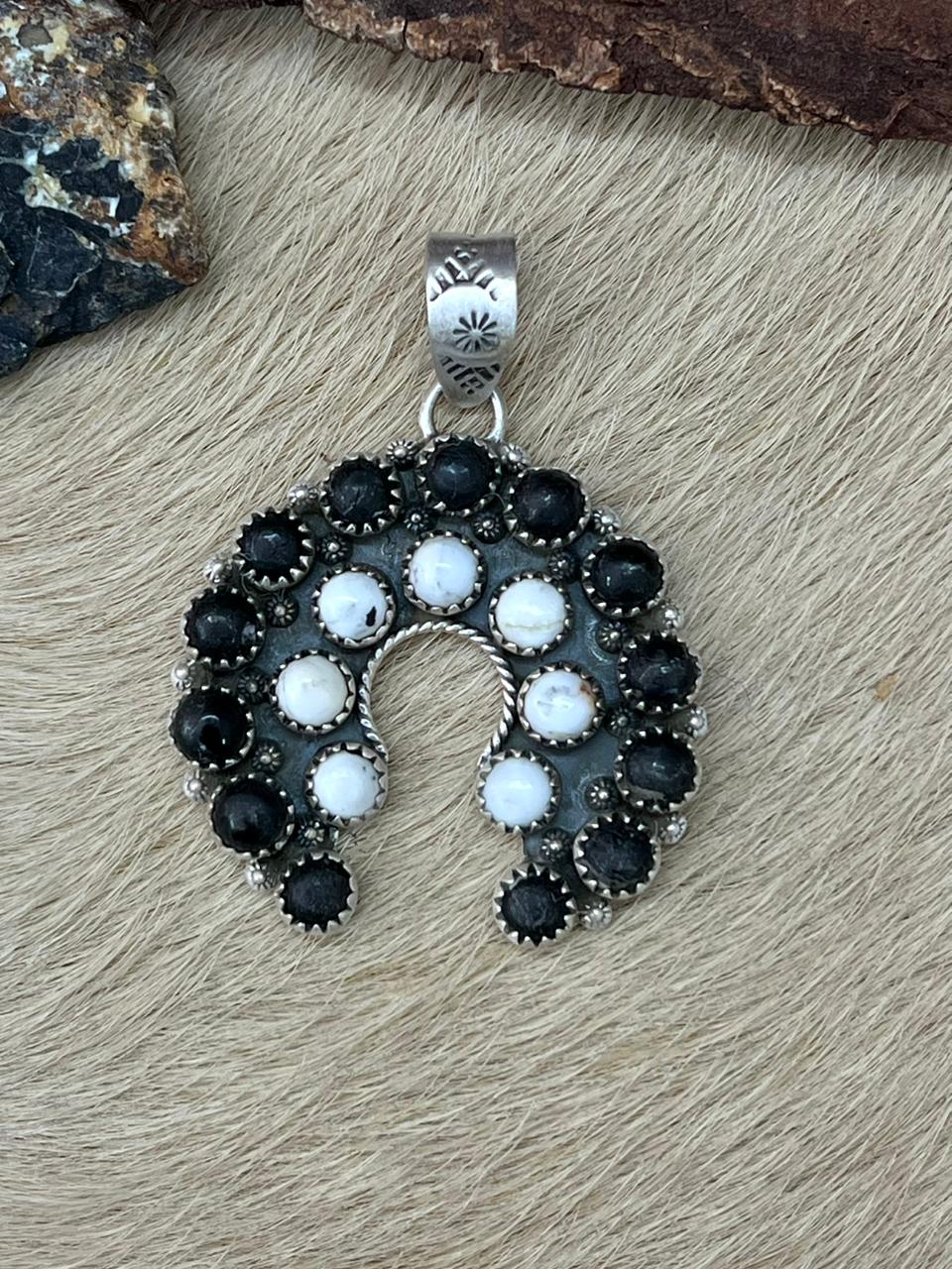 Handmade Sterling Silver White Buffalo Naja Pendant "Signed Nizhoni"