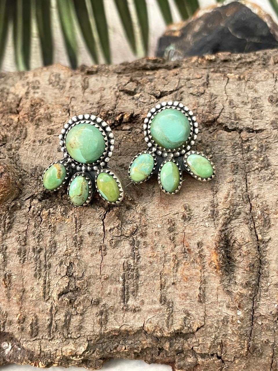 Handmade Sterling Silver Kingman Turquoise Post Studs Earrings "Signed Nizhoni"
