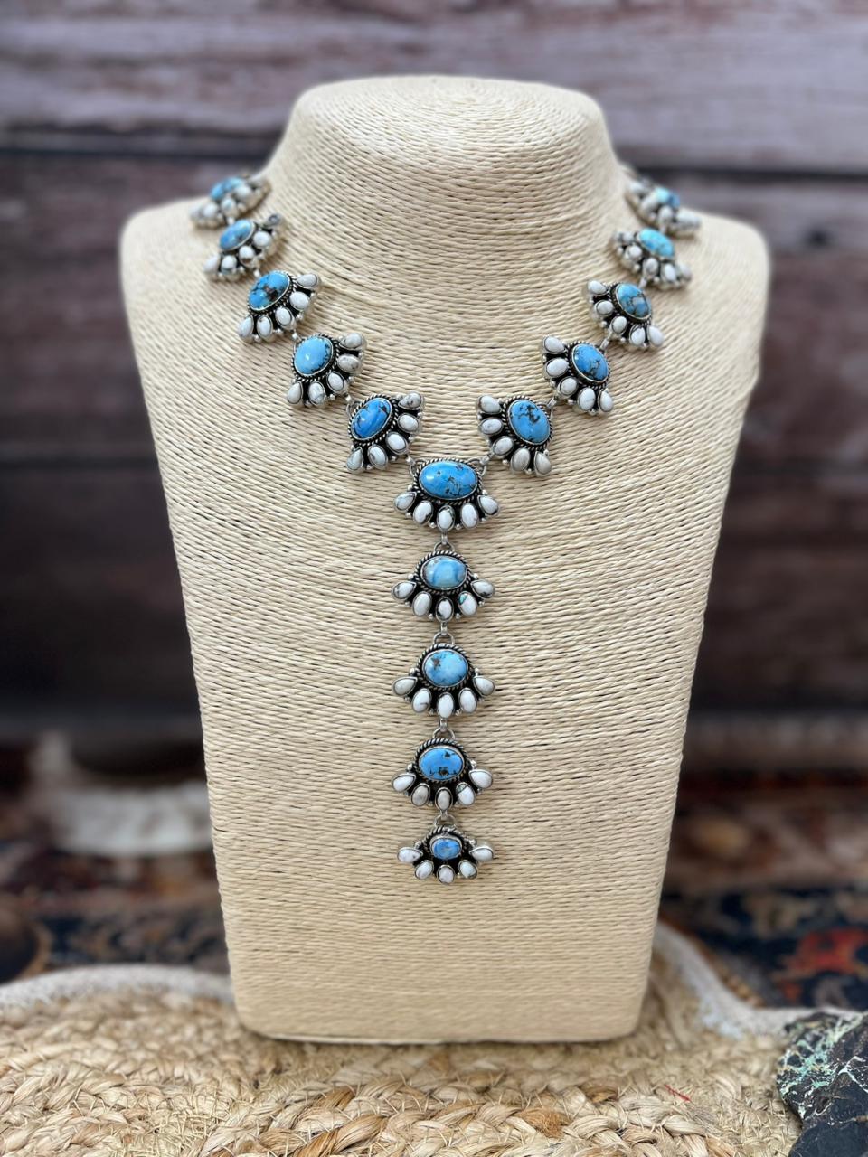 Handmade Sterling Silver Golden Hills with White Collection Necklace "Signed Nizhoni"