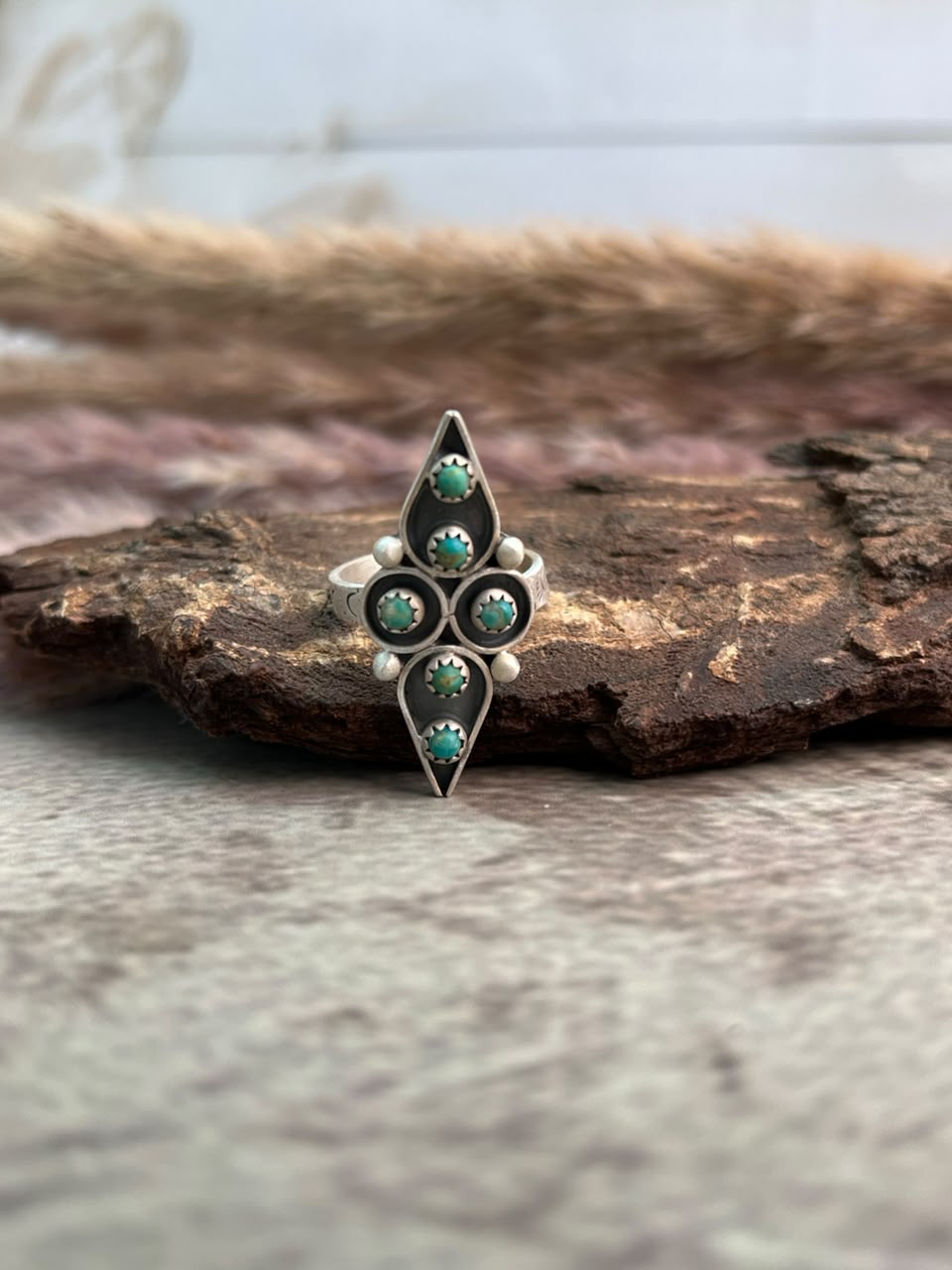 Handmade Sterling Silver Kingman Turquoise Adjustable Ring Signed Nizhoni
