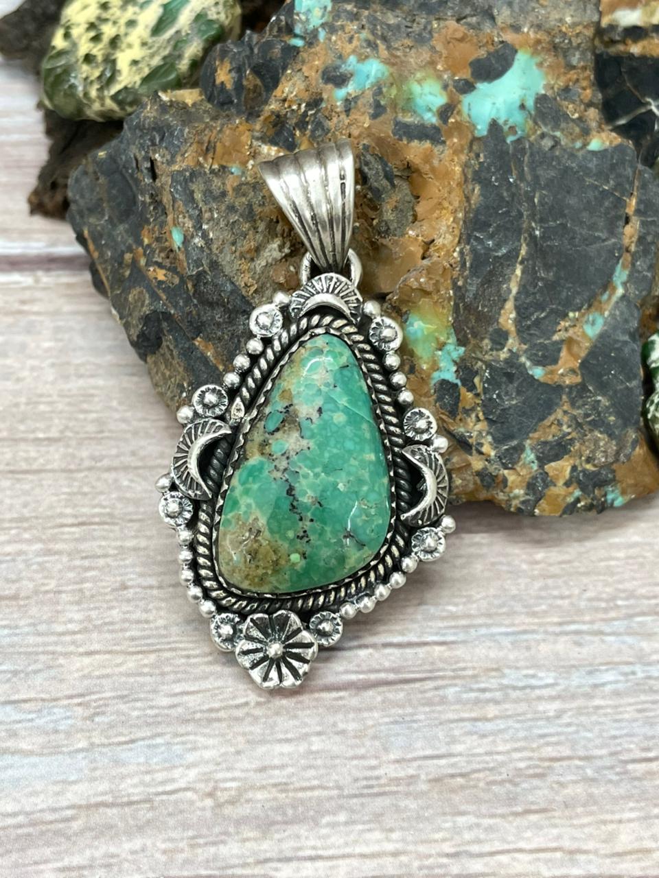 Handmade Sterling Silver Mantis Turquoise Pendant " Signed Nizhoni"