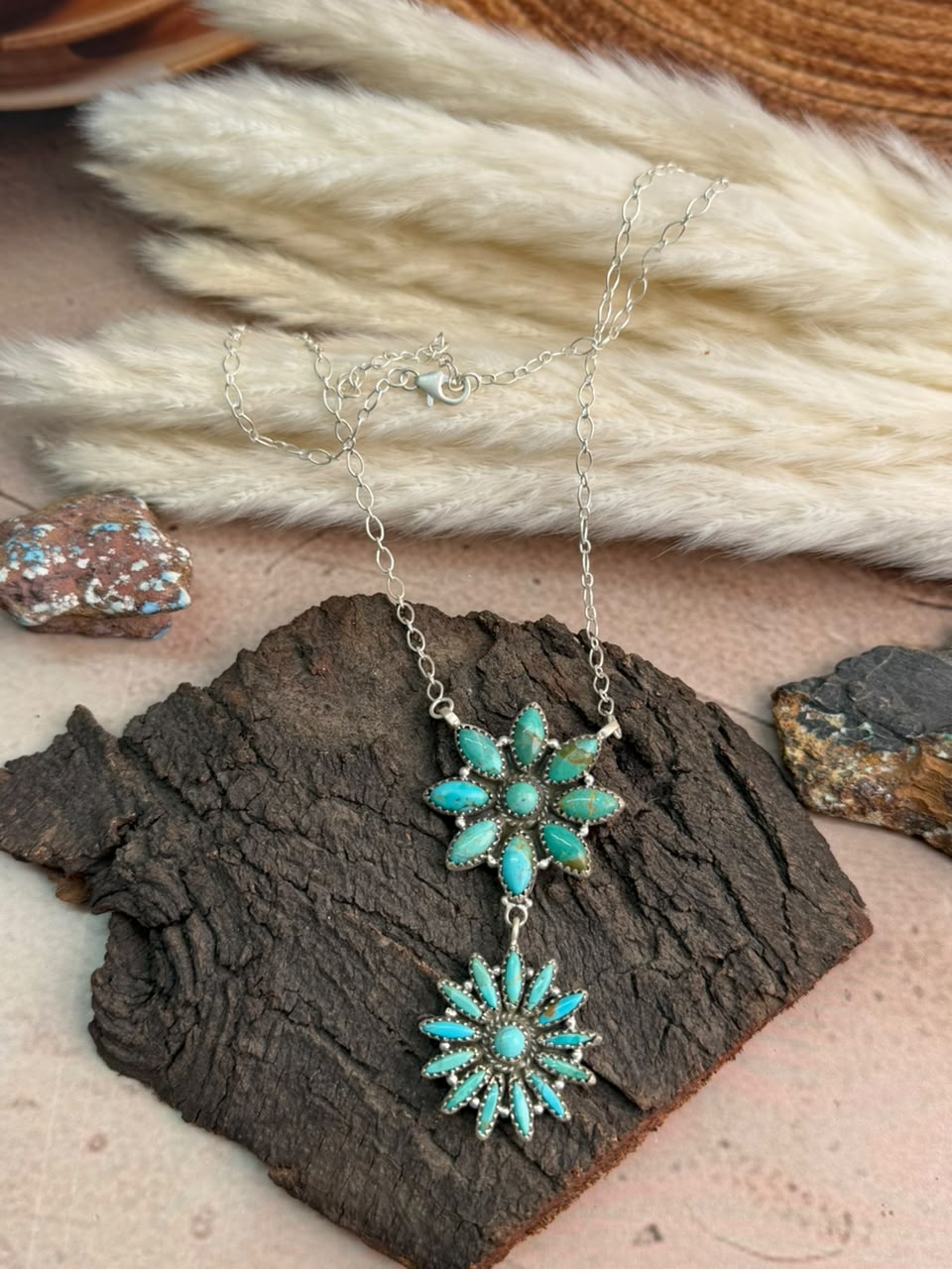 Handmade Sterling Silver Kingman Turquoise Necklace Signed Nizhoni