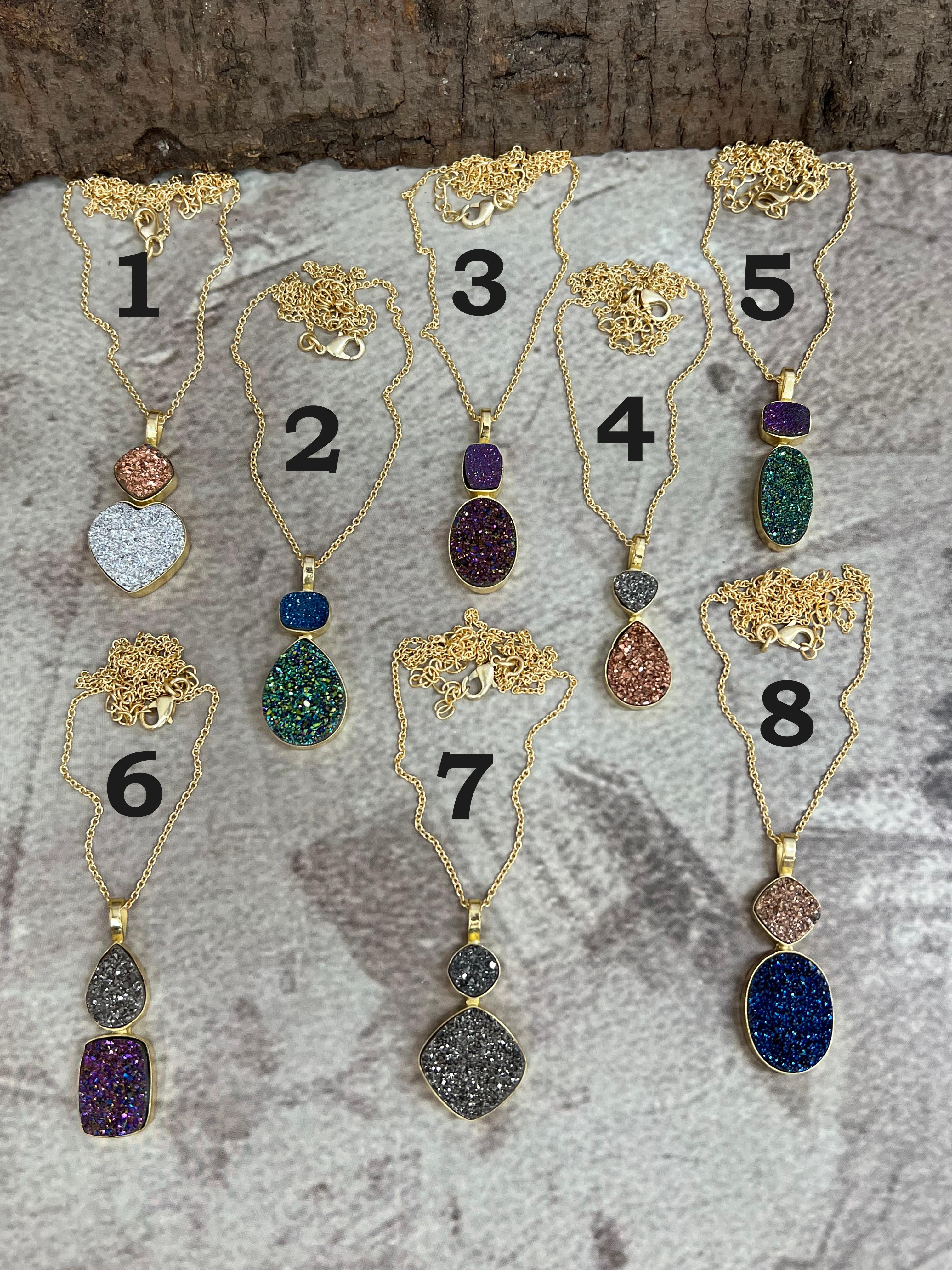 “The Boho Collection” Handmade Natural 2 Stone Druzy Necklace