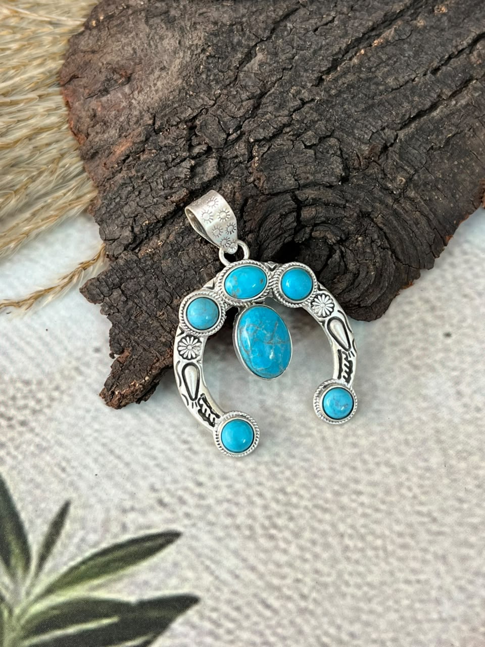 Handmade Sterling Silver Kingman Turquoise Naja Pendant Signed Nizhoni