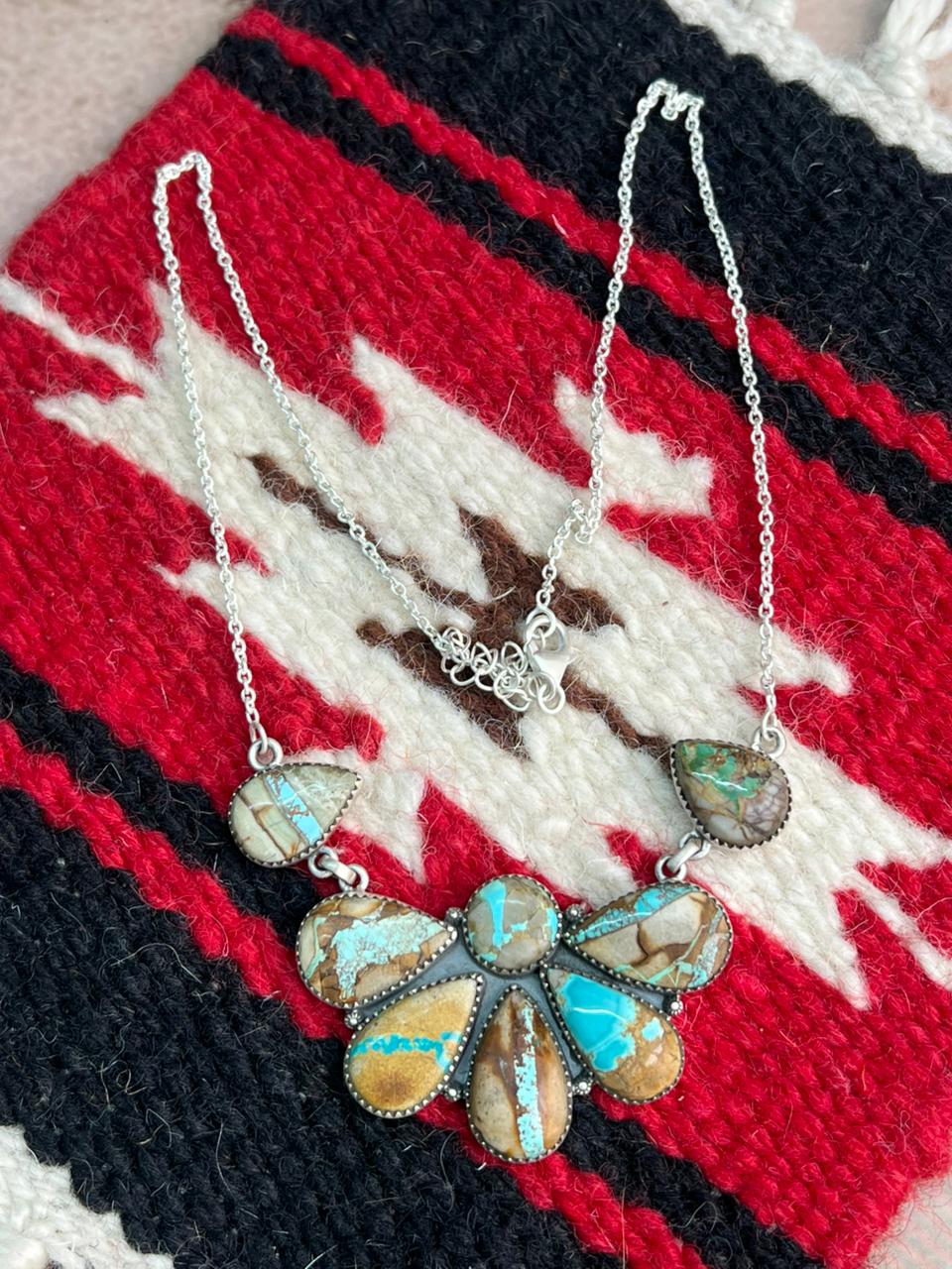 Handmade Sterling Silver Royston Ribbon Turquoise Necklace "Signed Nizhoni"