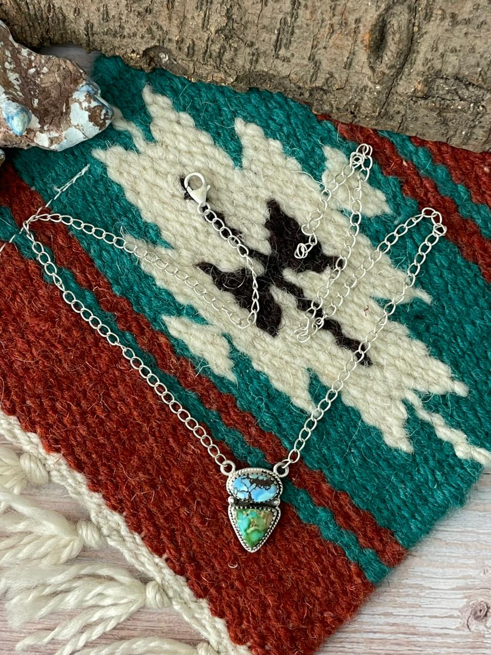 Handmade Sterling Silver Golden Hills Turquoise with Sonoran Mountain Turquoise Necklace "Signed Nizhoni"