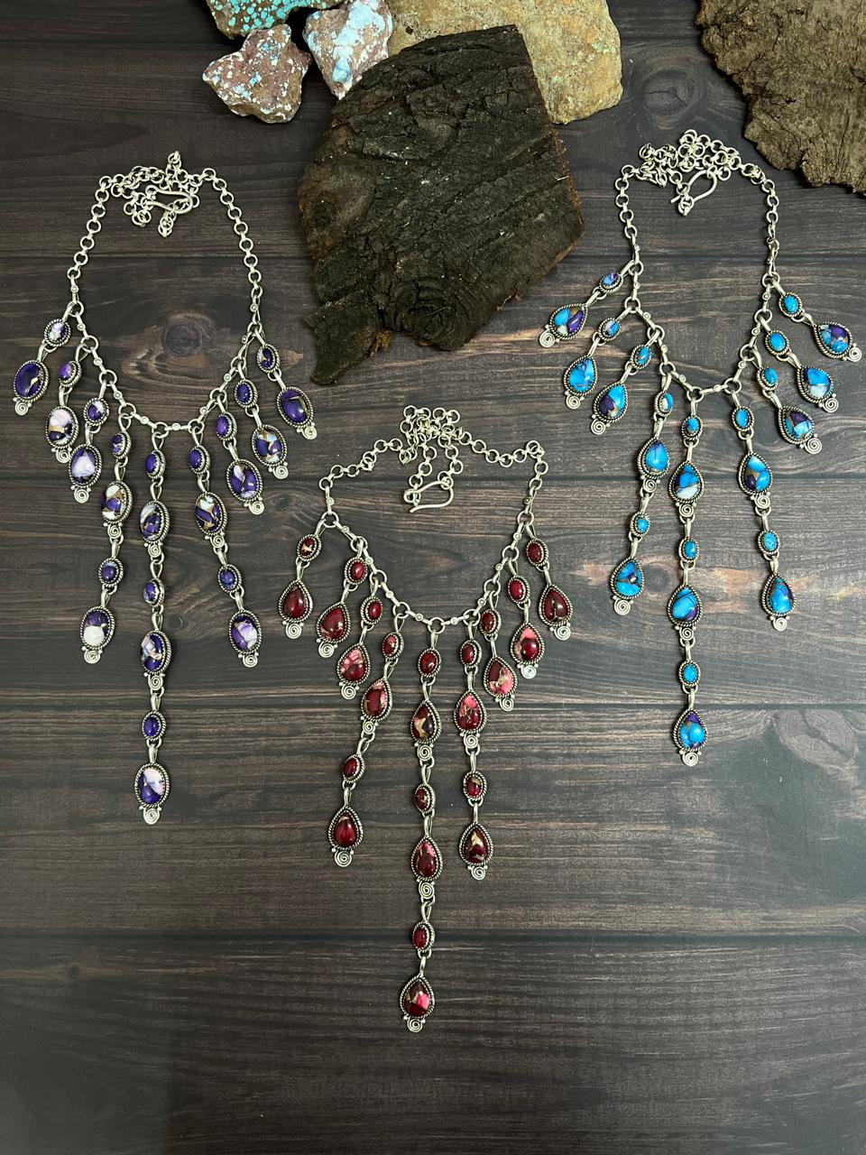 Handmade Sterling Silver Multi Stone Necklace with Signed Nizhoni