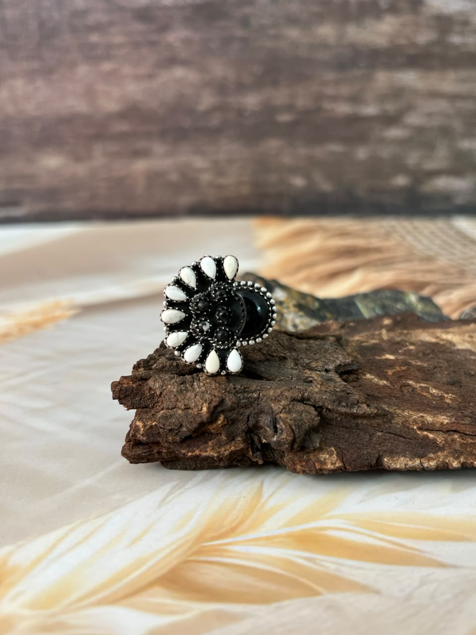 Handmade Sterling Silver White Buffalo Adjustable Ring Signed Nizhoni