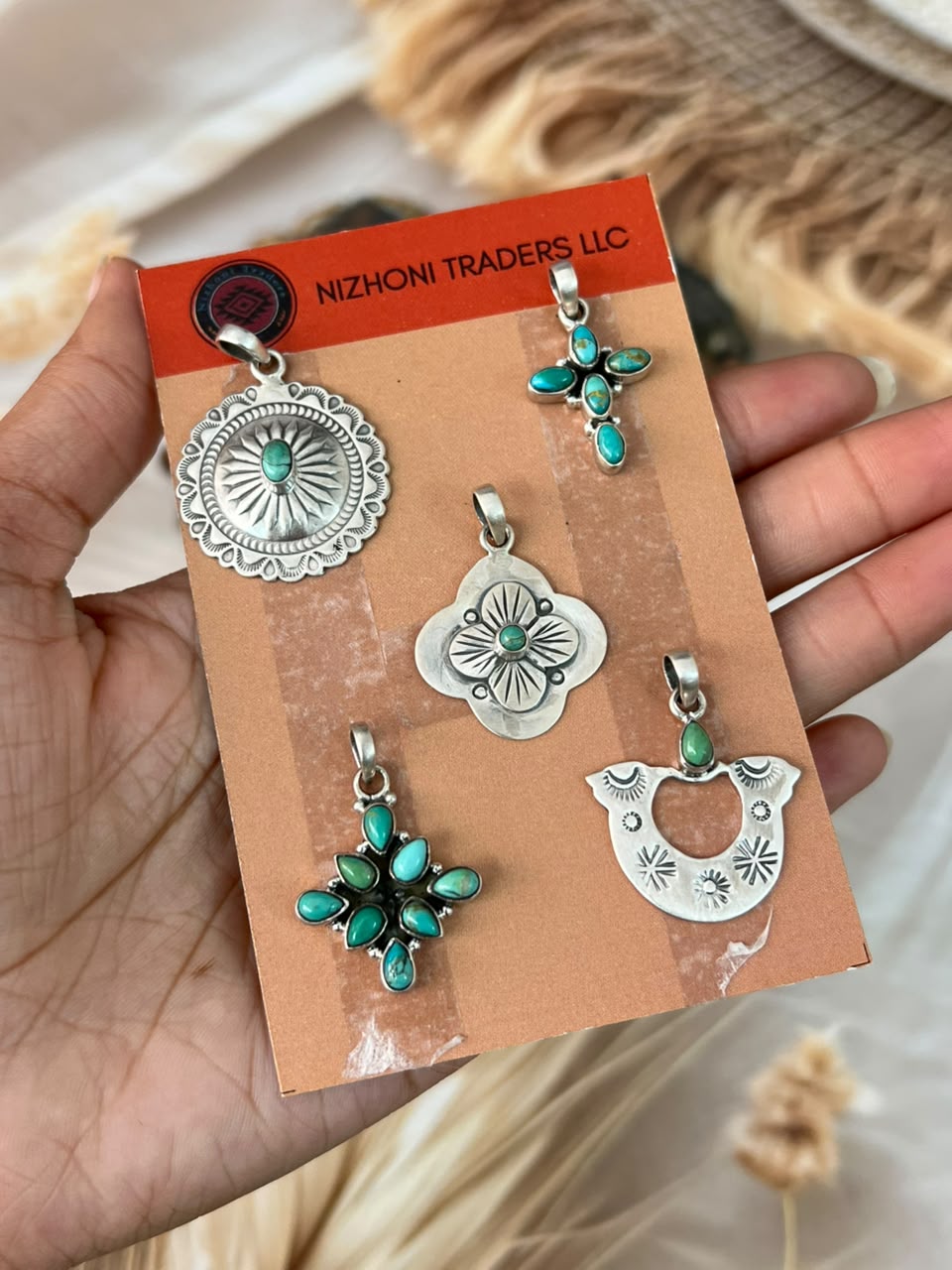 Handmade Sterling Silver Kingman Turquoise Pendant Card