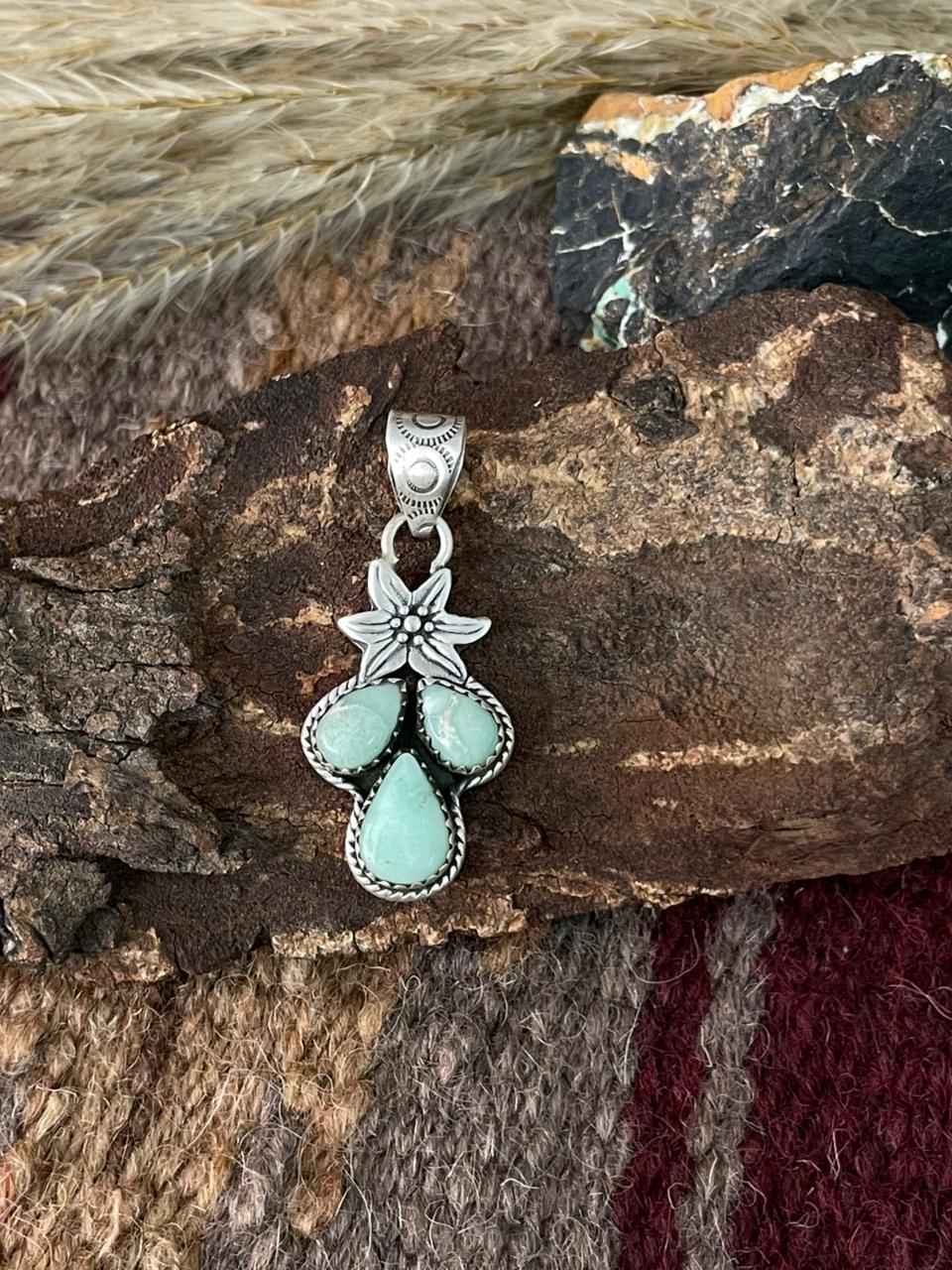 Handmade Sterling Silver Palomino Turquoise Pendant "Signed Nizhoni"