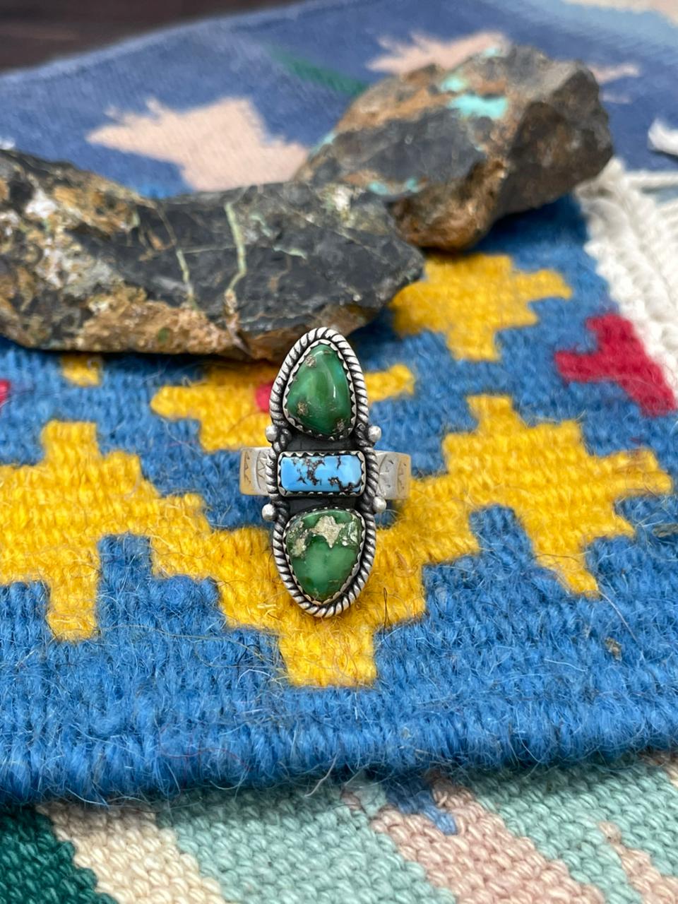 Handmade Sterling Silver Golden Hills with Sonoran Mountain Turquoise Adjustable Ring " Signed Nizhoni"