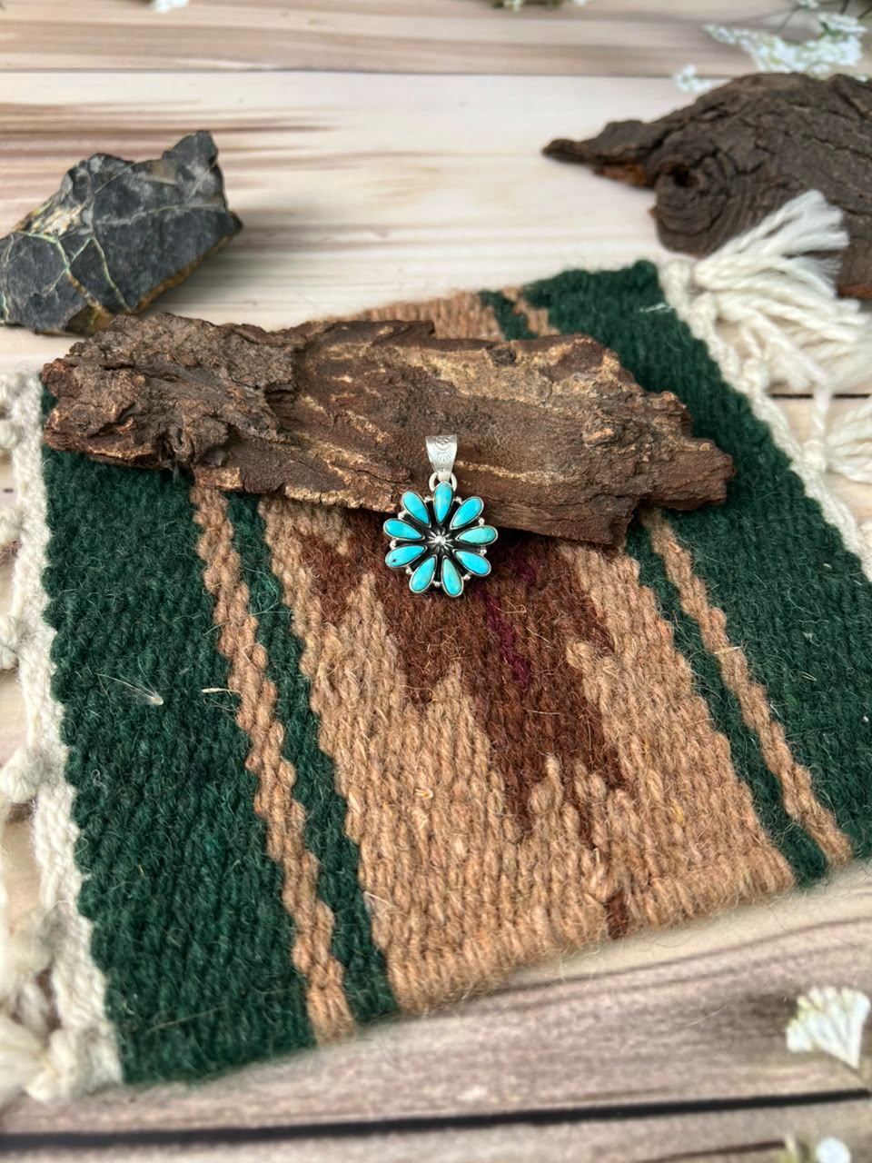 Handmade Sterling Silver Kingman Turquoise Pendant Signed Nizhoni
