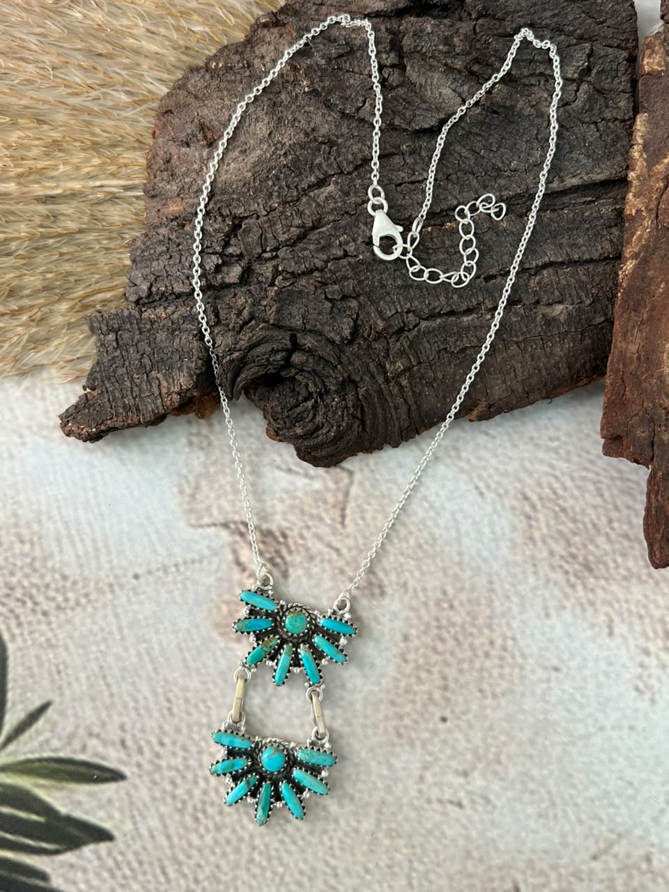 Handmade Sterling Silver Kingman Turquoise Necklace Signed Nizhoni